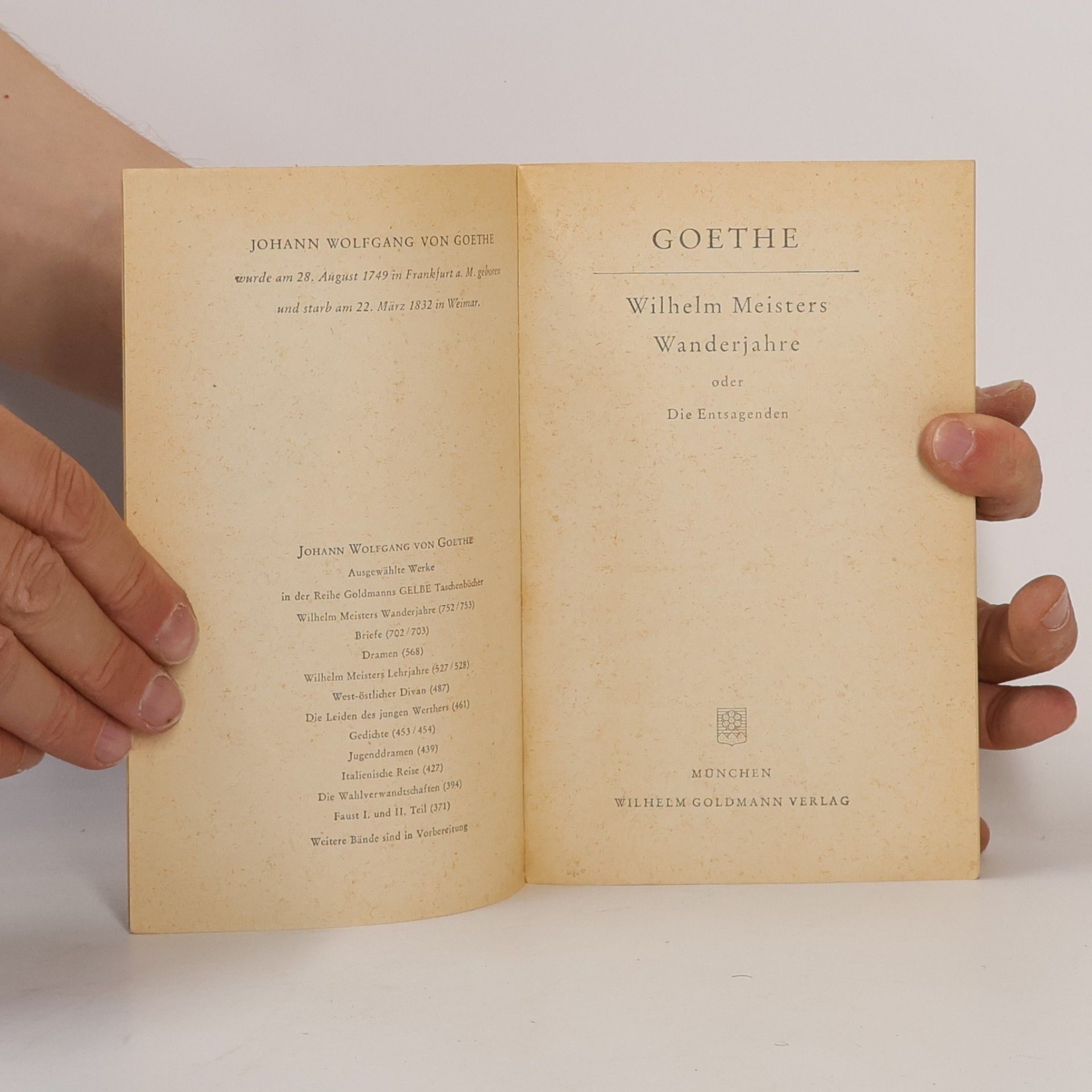 Johann Wolfgang von Goethe Wilhelm Meisters Wanderjahre