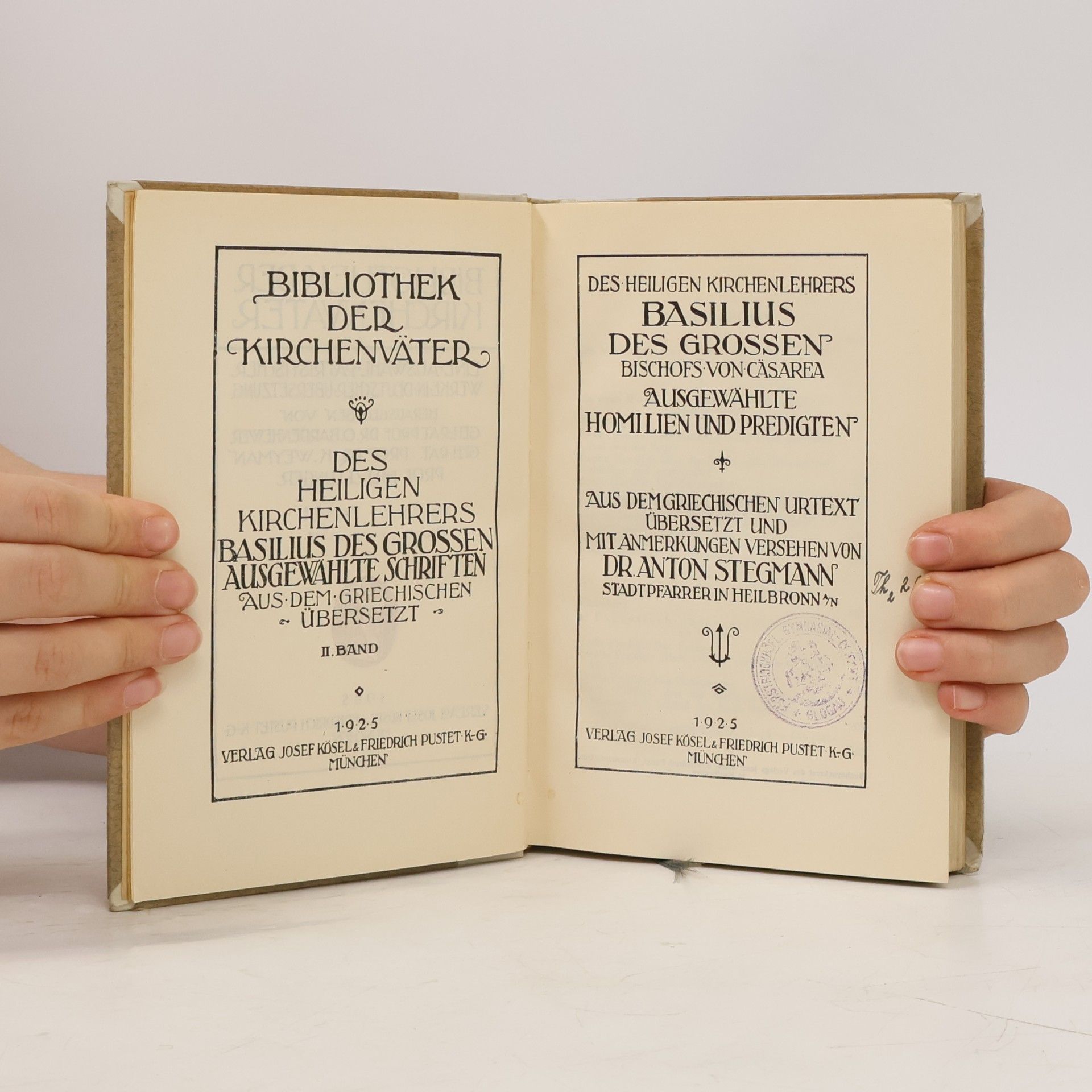 Anton Stegmann Des Heiligen Kirchenlehrers Basilius des Grossen, Bischofs von Cäsarea I-II