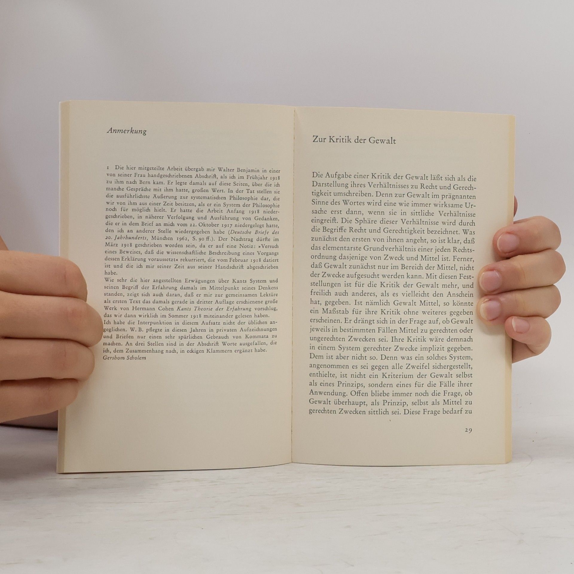 Walter Benjamin Zur Kritik der Gewalt und andere Aufsätze