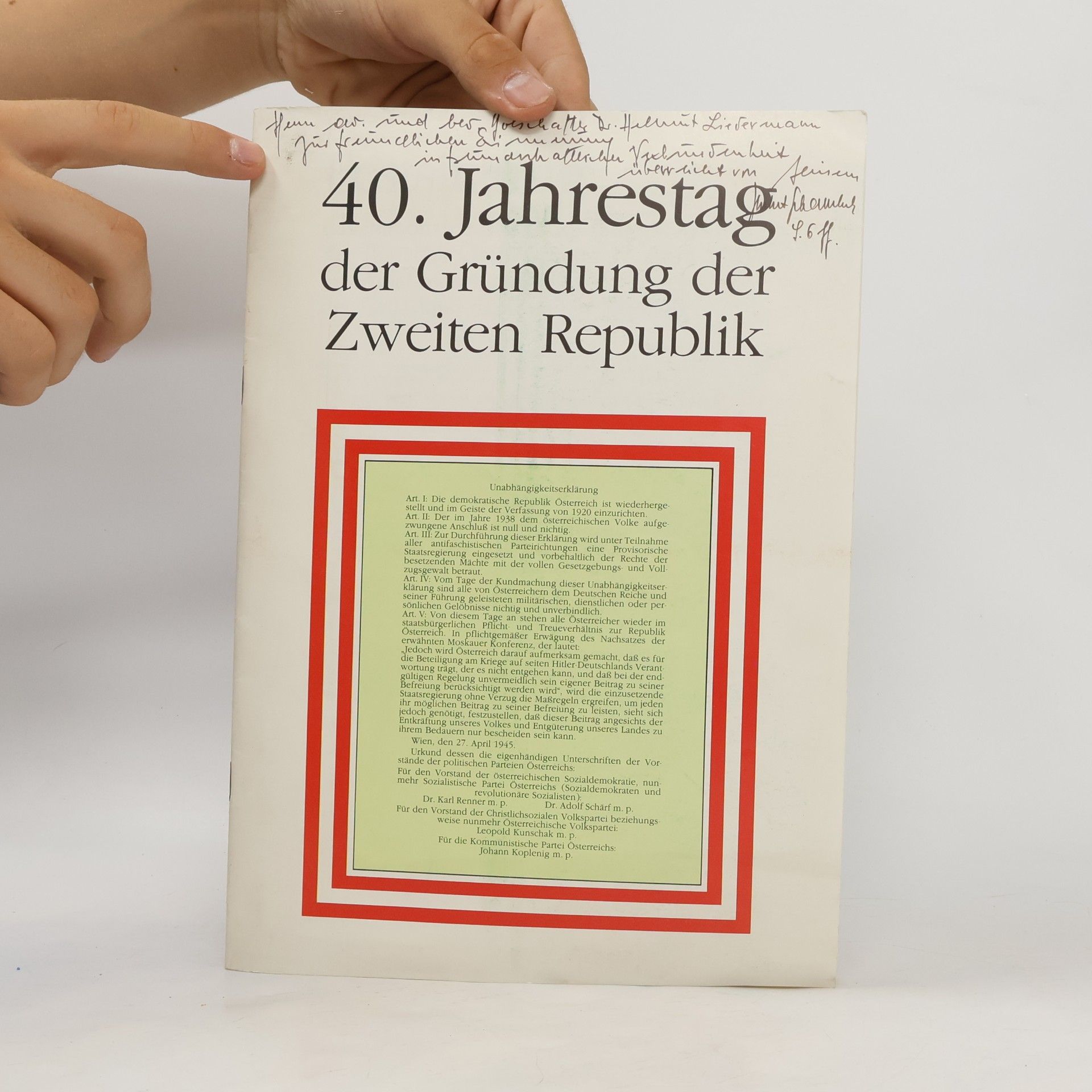Various authors 40. Jahrestag der Gründung der Zweiten Republik
