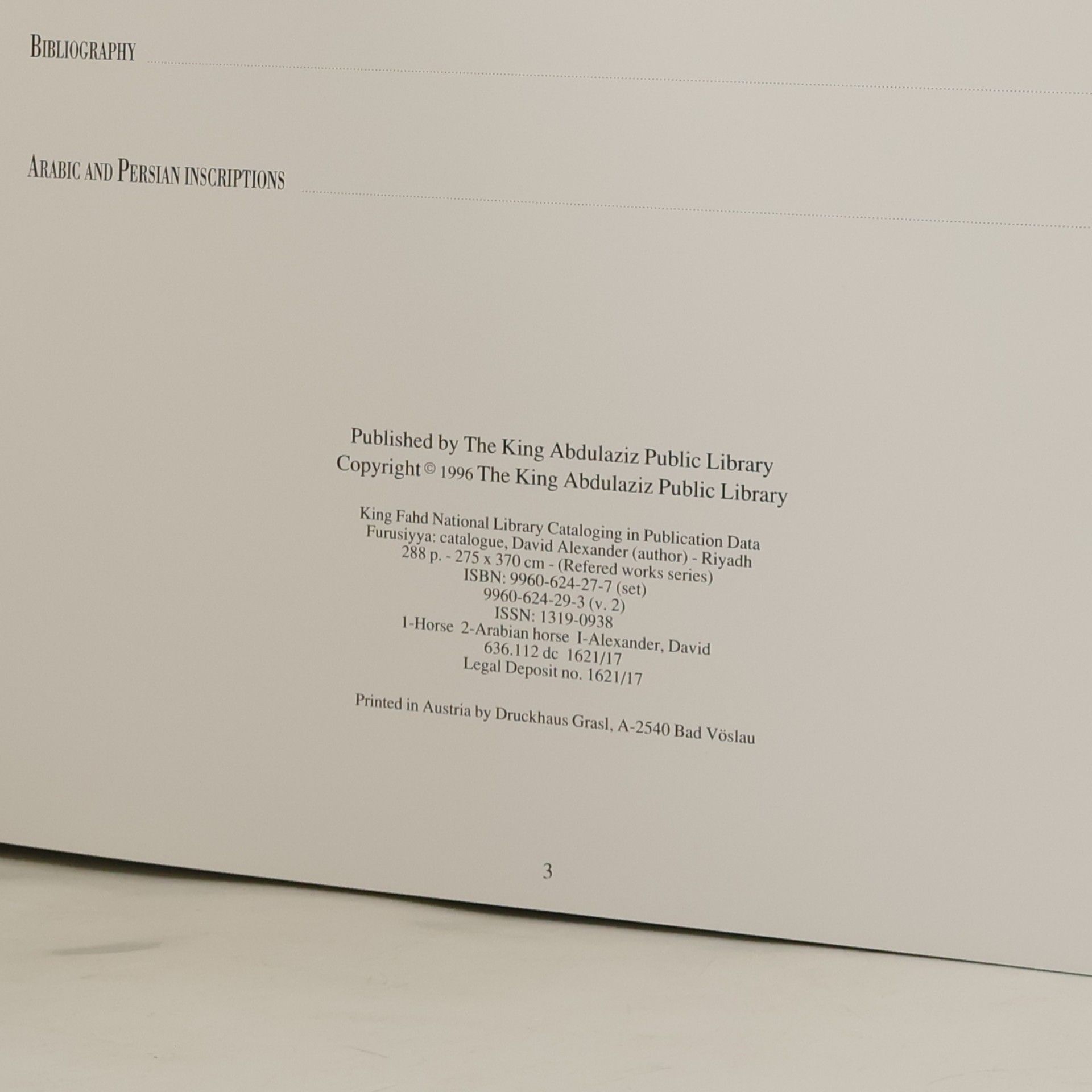 David Alexander Furusiyya: Catalogue