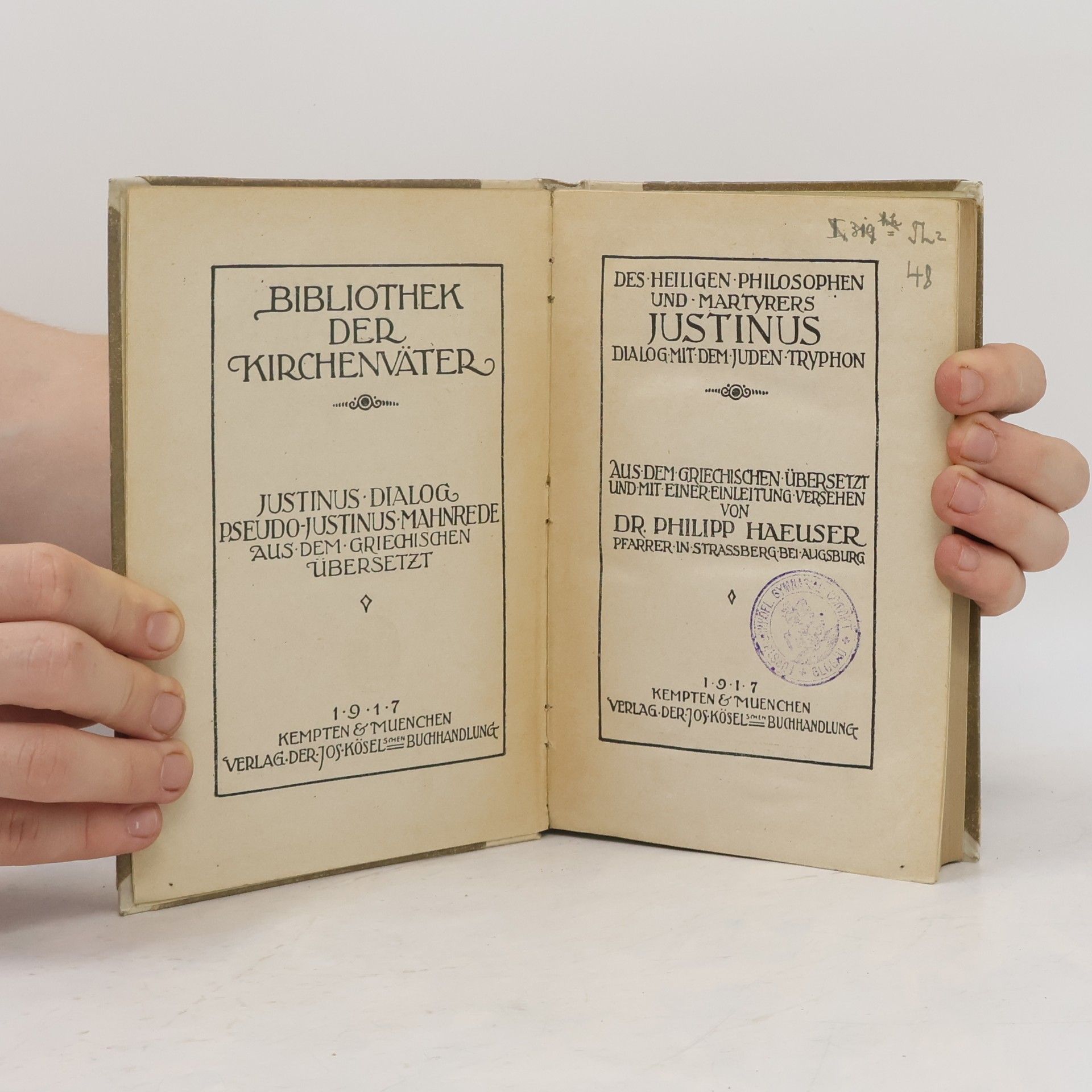 Philipp Haeuser Des Heiligen philosophen und Martyres Justinus