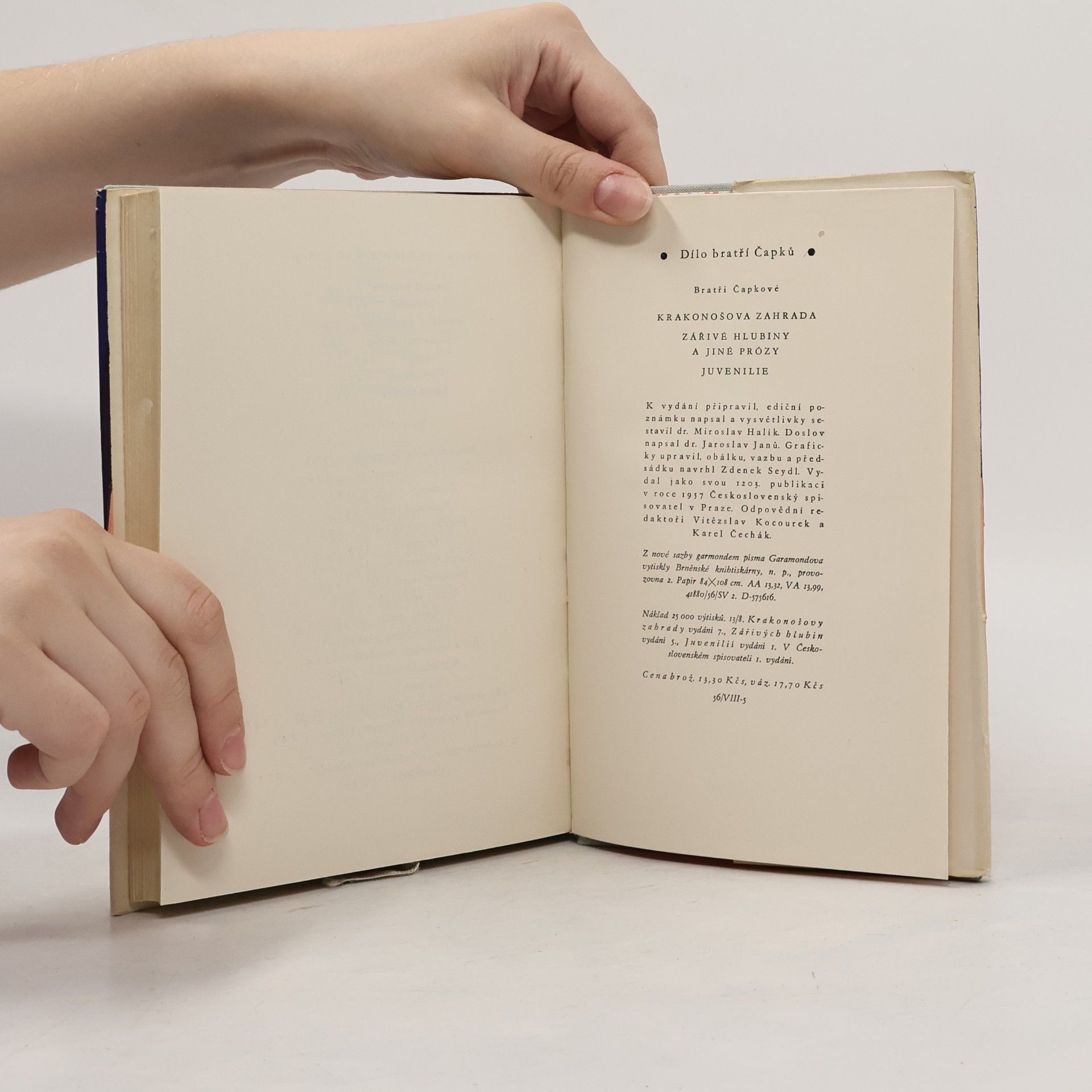 Karel Čapek Krakonošova zahrada. Zářivé hlubiny. Juvenilie