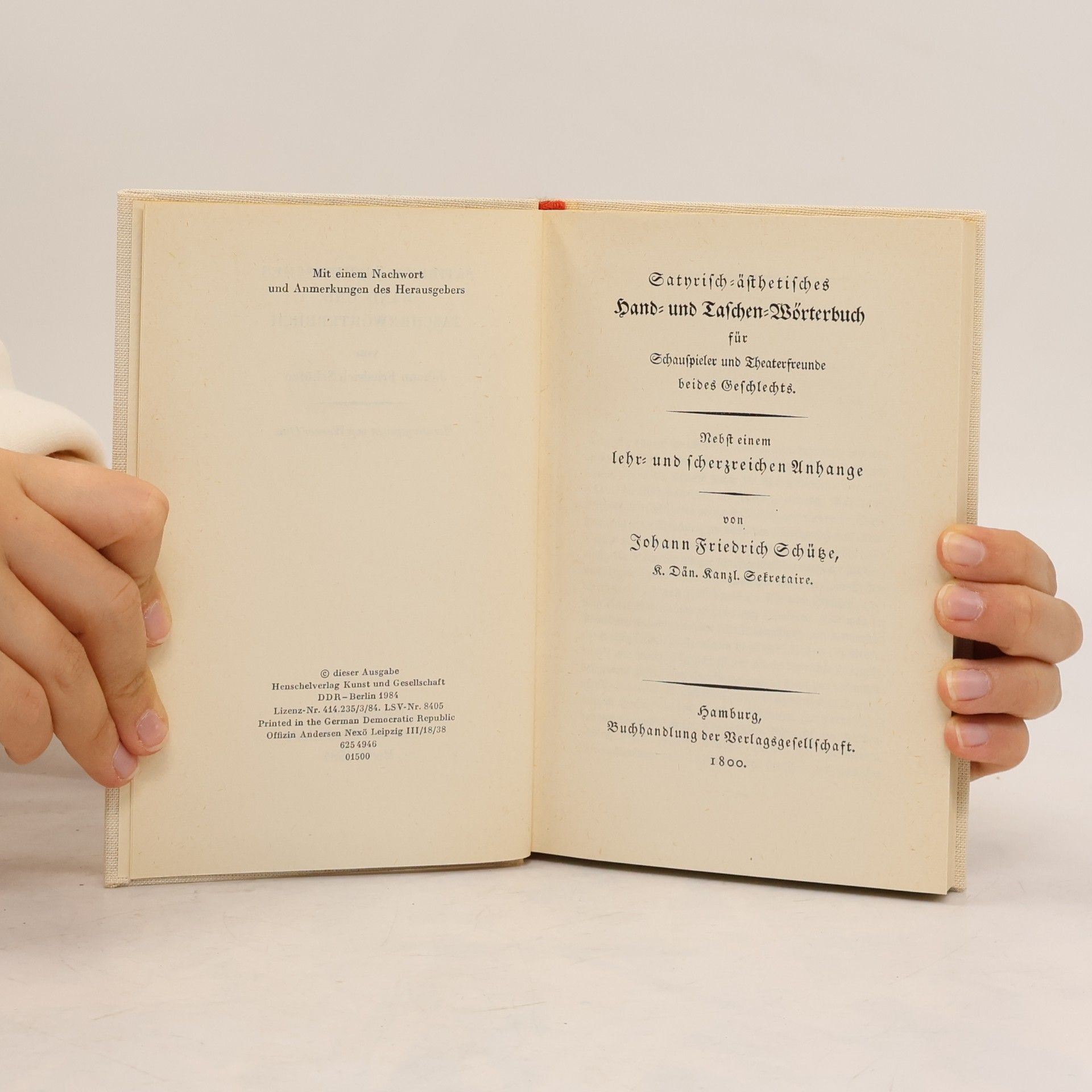 Johann Friedrich Schütze Satyrisch-ästhetisches Hand- und Taschenwörterbuch