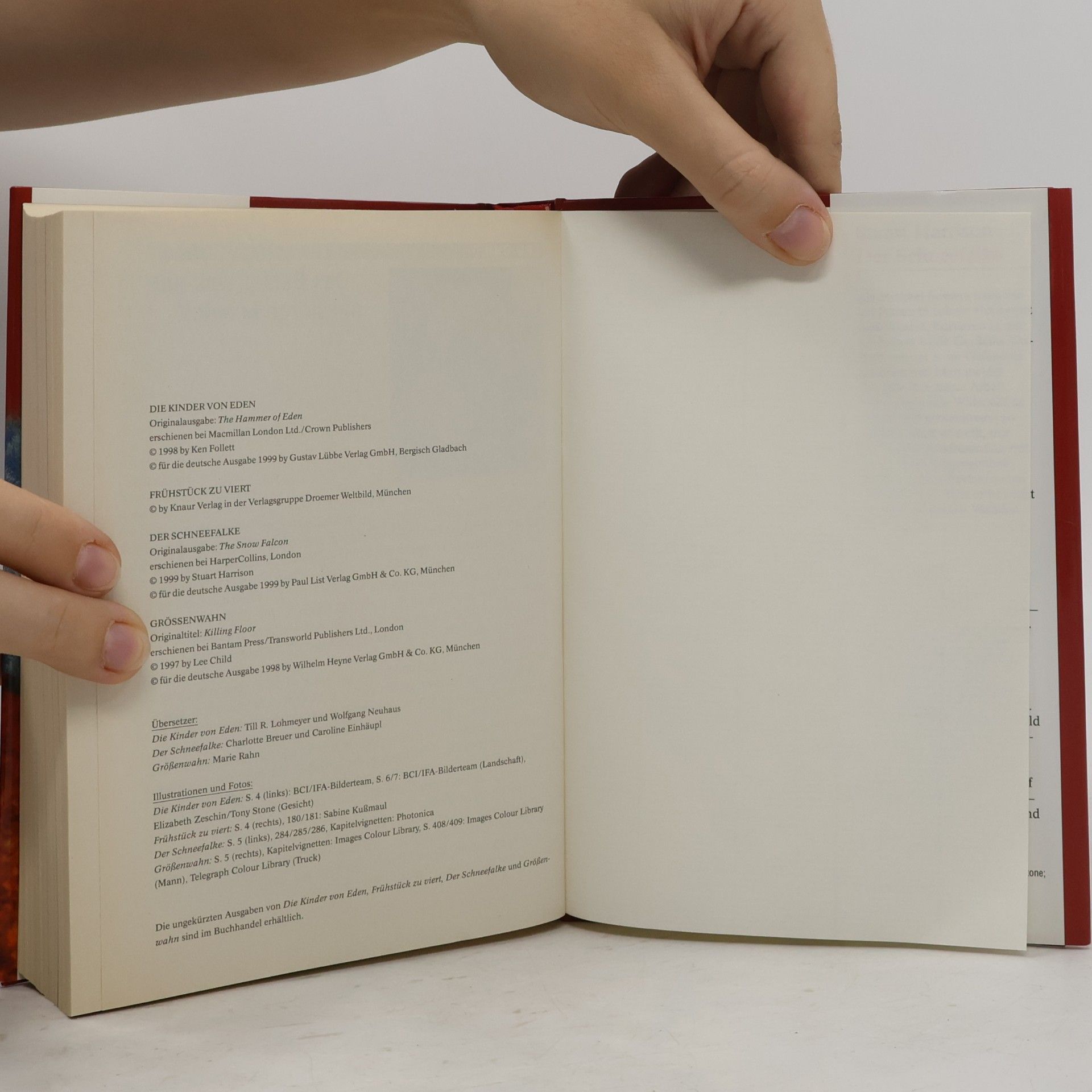 Ken Follett Reader's Digest Auswahlbücher. Die Kinder von Eden. Frühstück zu viert. Der Schneefalke. Grössenwahl