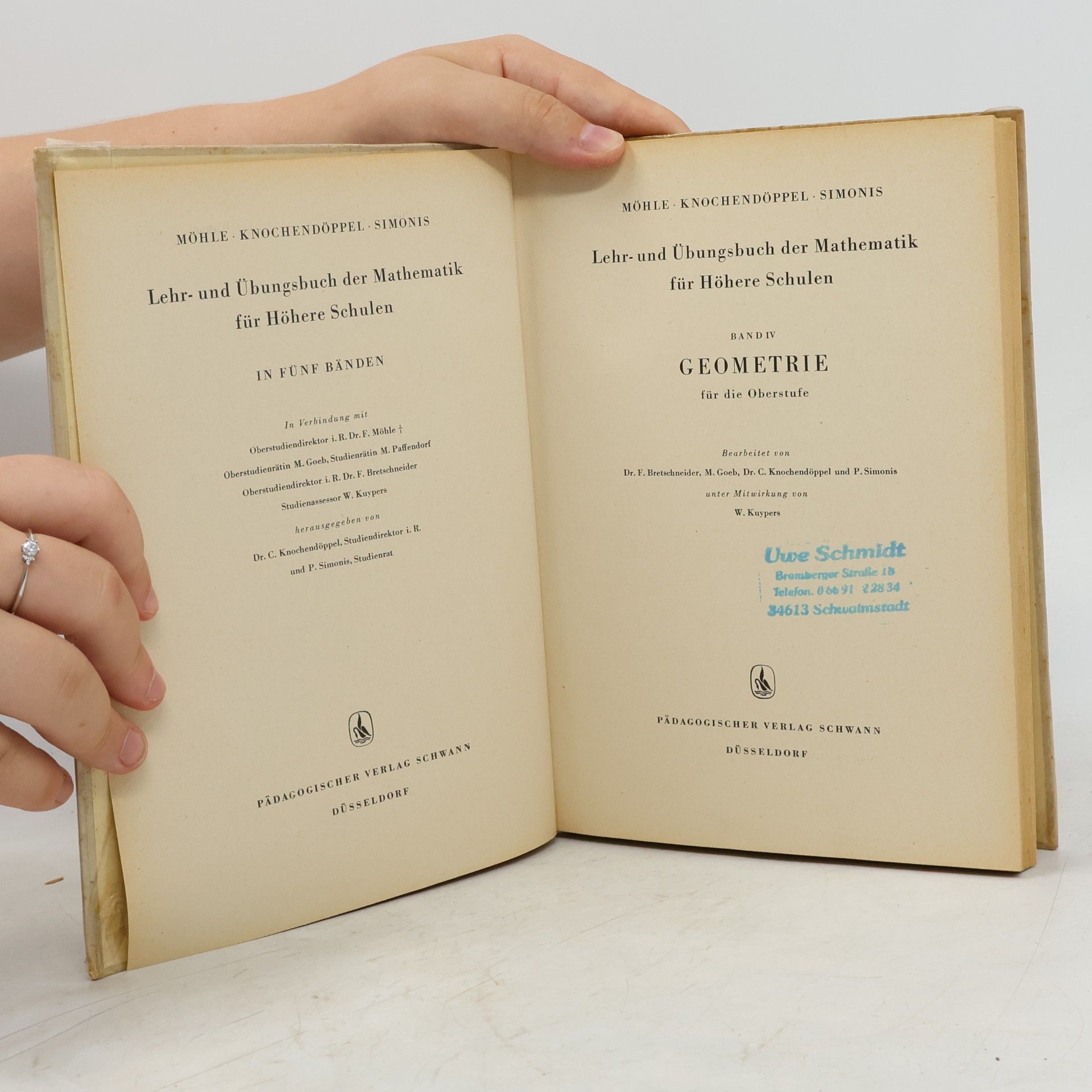 Autores varios Lehr- und Übungsbuch der Mathematik für Höhere Schule Band IV: Geometrie
