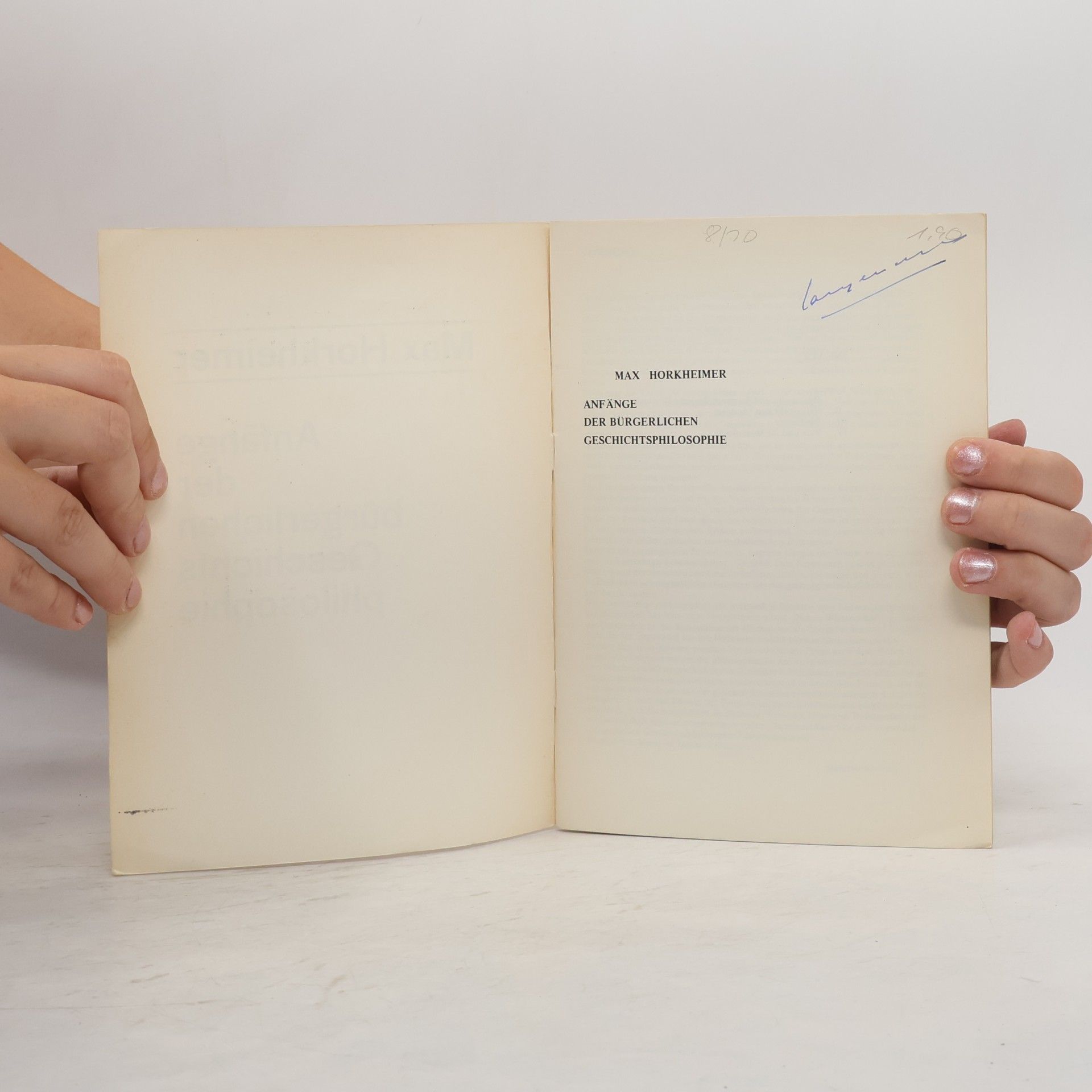 Max Horkheimer Anfänge der bürgerlichen Geschichtsphilosophie