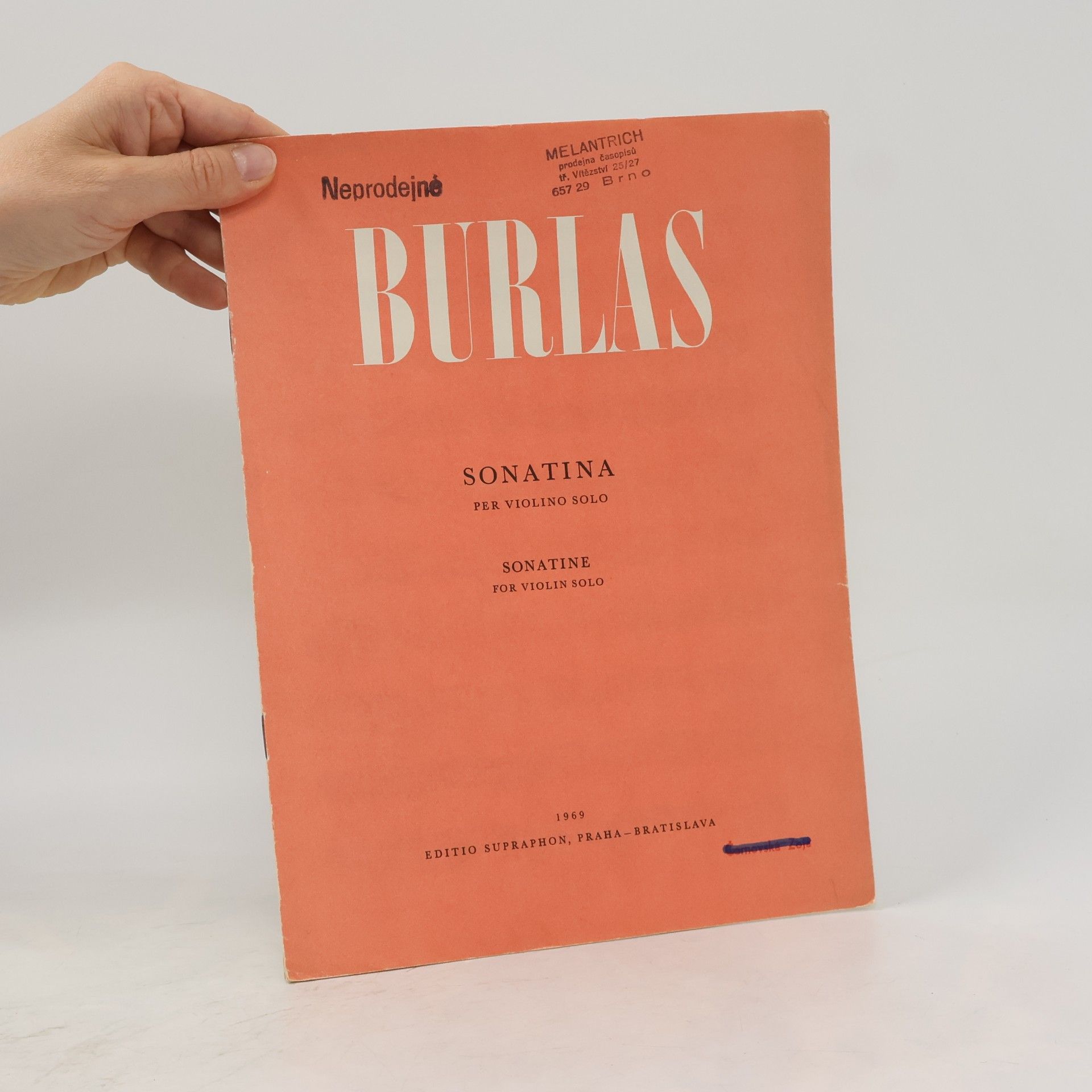 Ladislav Burlas Sonatina per violino solo. Sonatine For Violin Solo