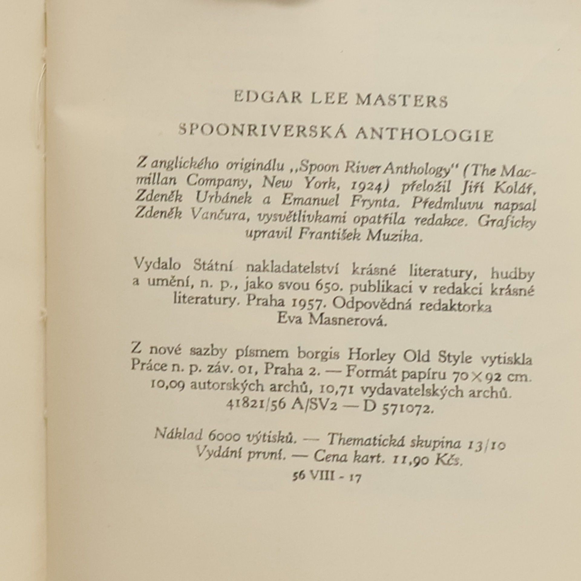 Edgar Lee Masters Spoonriverská anthologie