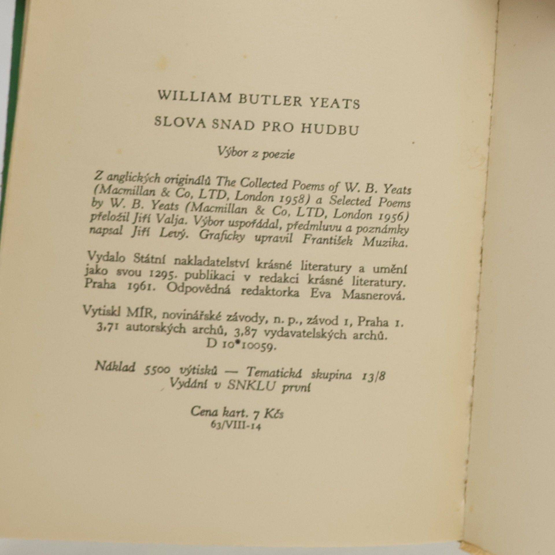 William Butler Yeats Slova snad pro hudbu