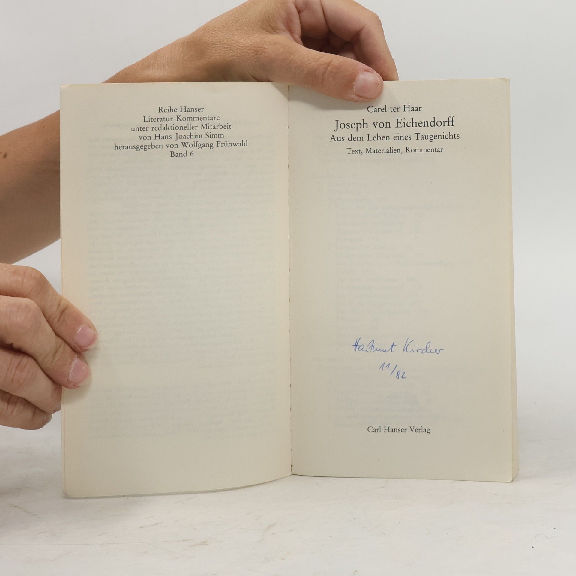Carel ter Haar Reihe Hanser Literatur-Kommentare - RH 230: Joseph von Eichendorff