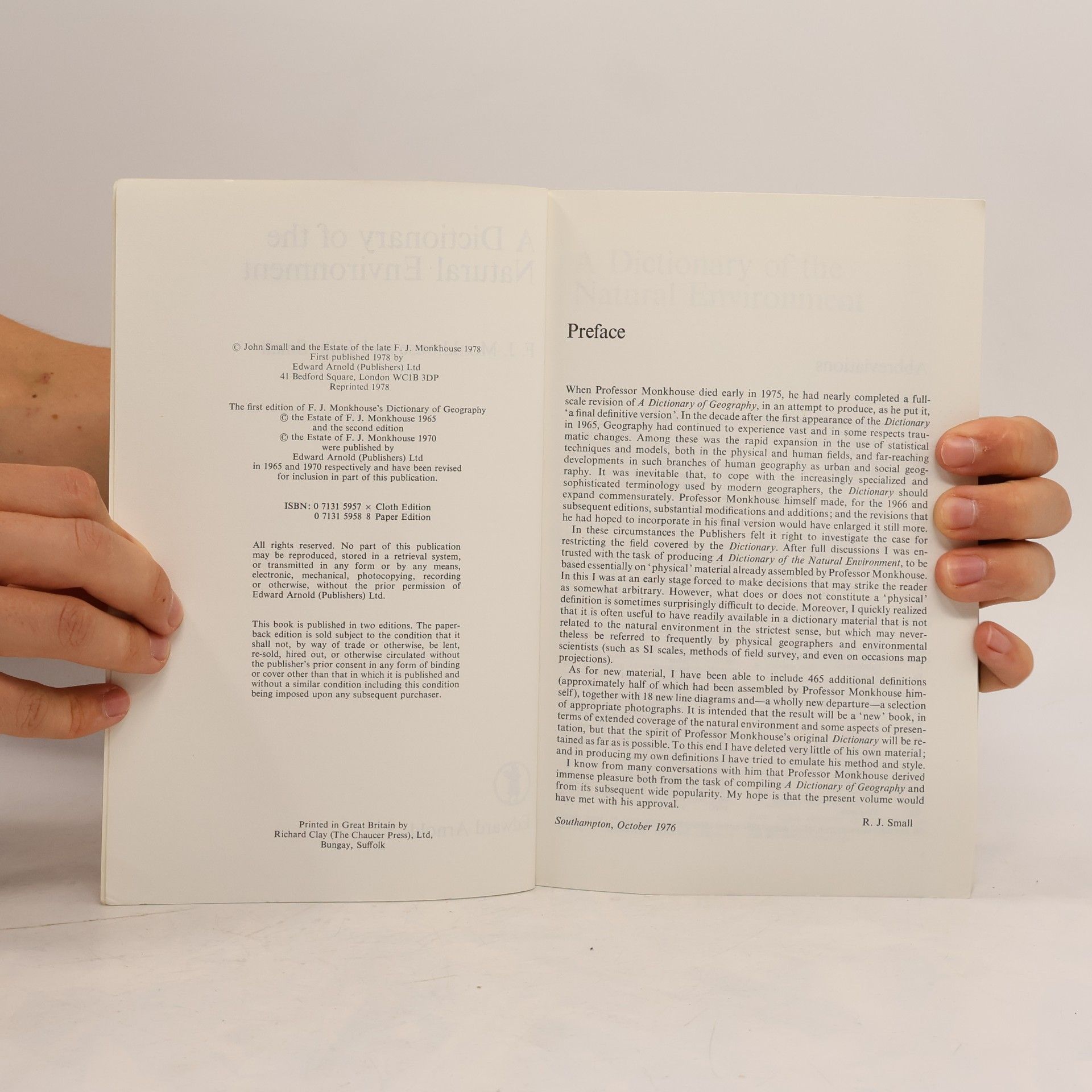 Francis John Monkhouse A Dictionary of the Natural Environment