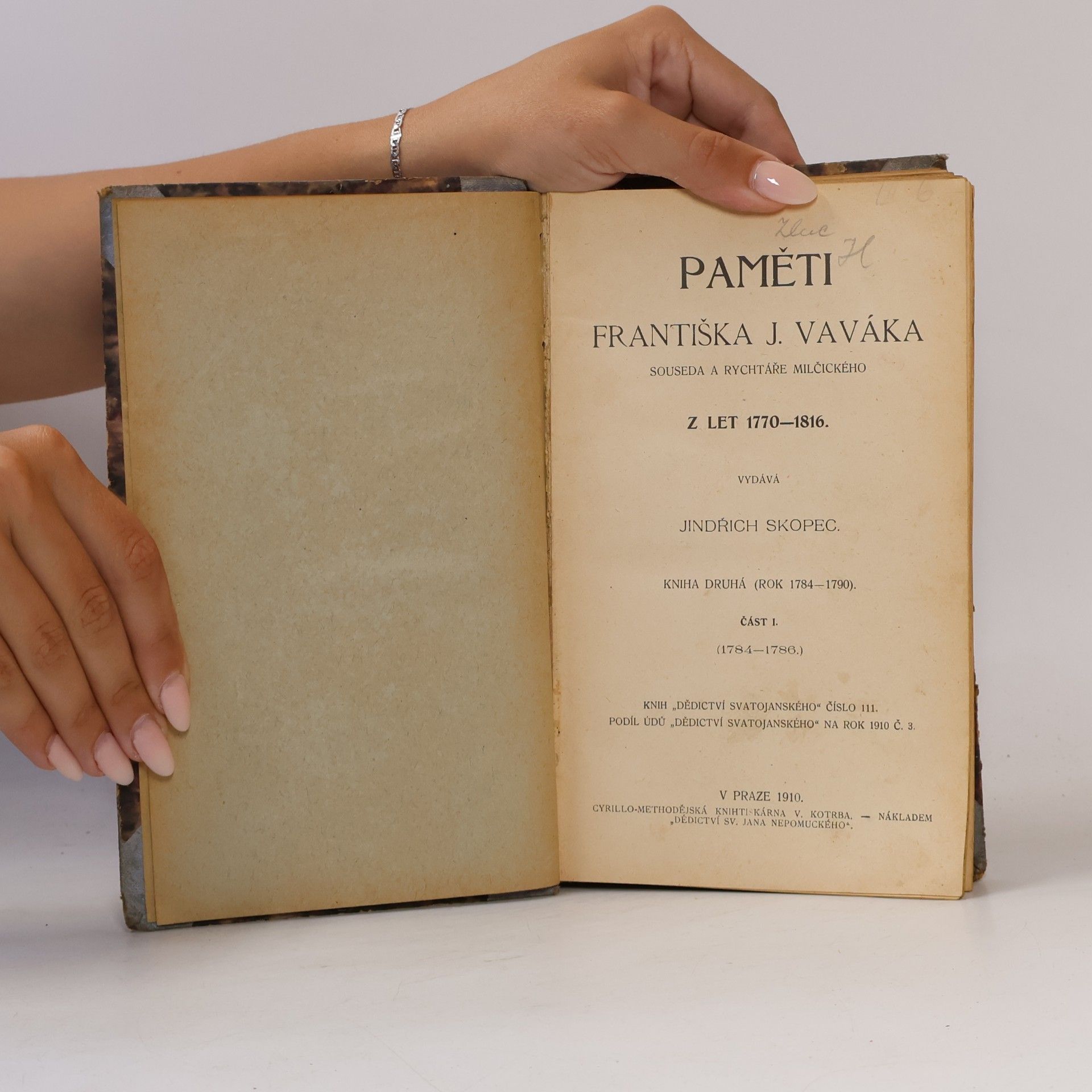Vavák František J. Paměti Františka J. Vaváka. Kniha druhá, část I (1784-1786).