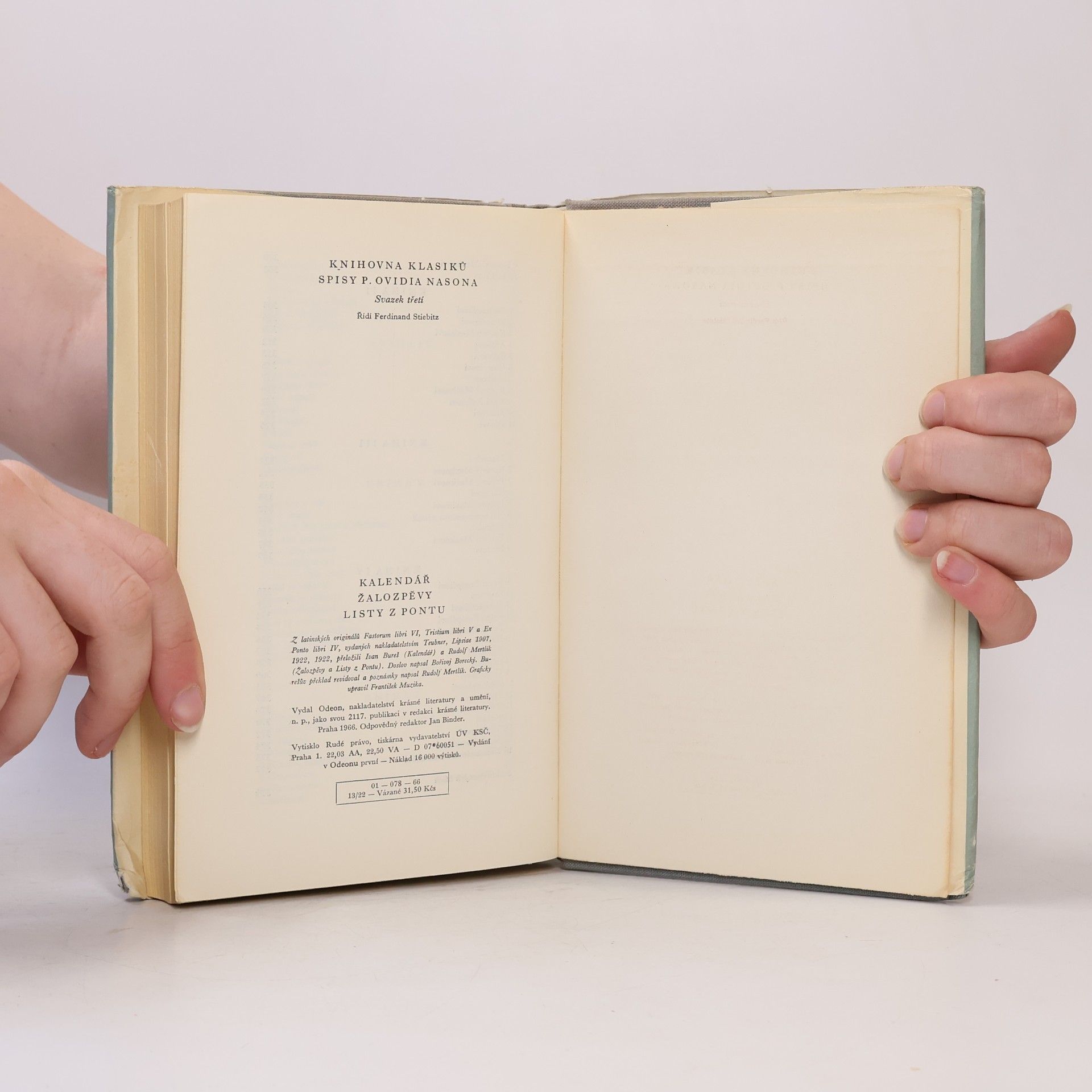Publius Ovidius Naso Kalendář. Žalozpěvy. Listy z Pontu