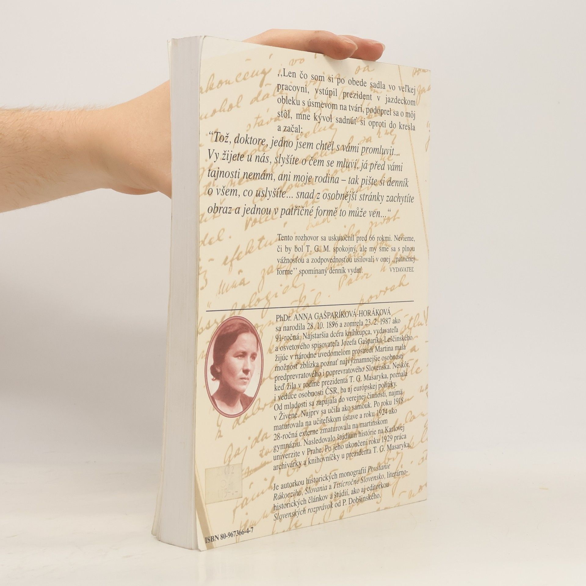Anna Horáková Gašparíková U Masarykovcov. Spomienky osobnej archivárky T. G. Masaryka