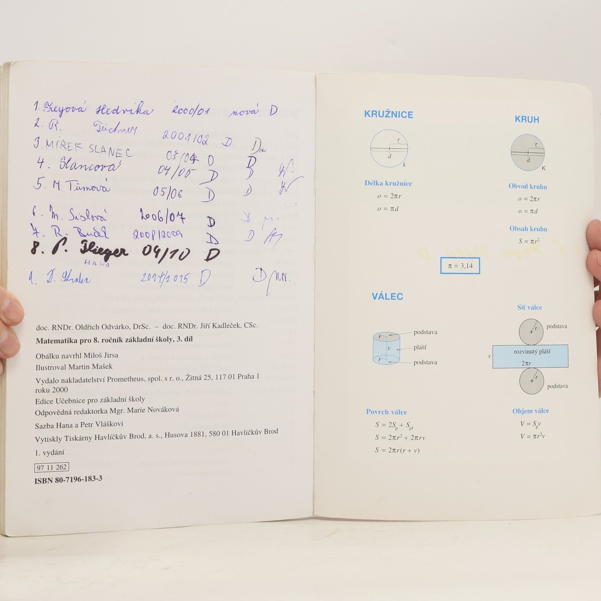 Jiří Kadleček Matematika pro 8. ročník základní školy. 3, Kruh, kružnice, válec, konstruční úlohy