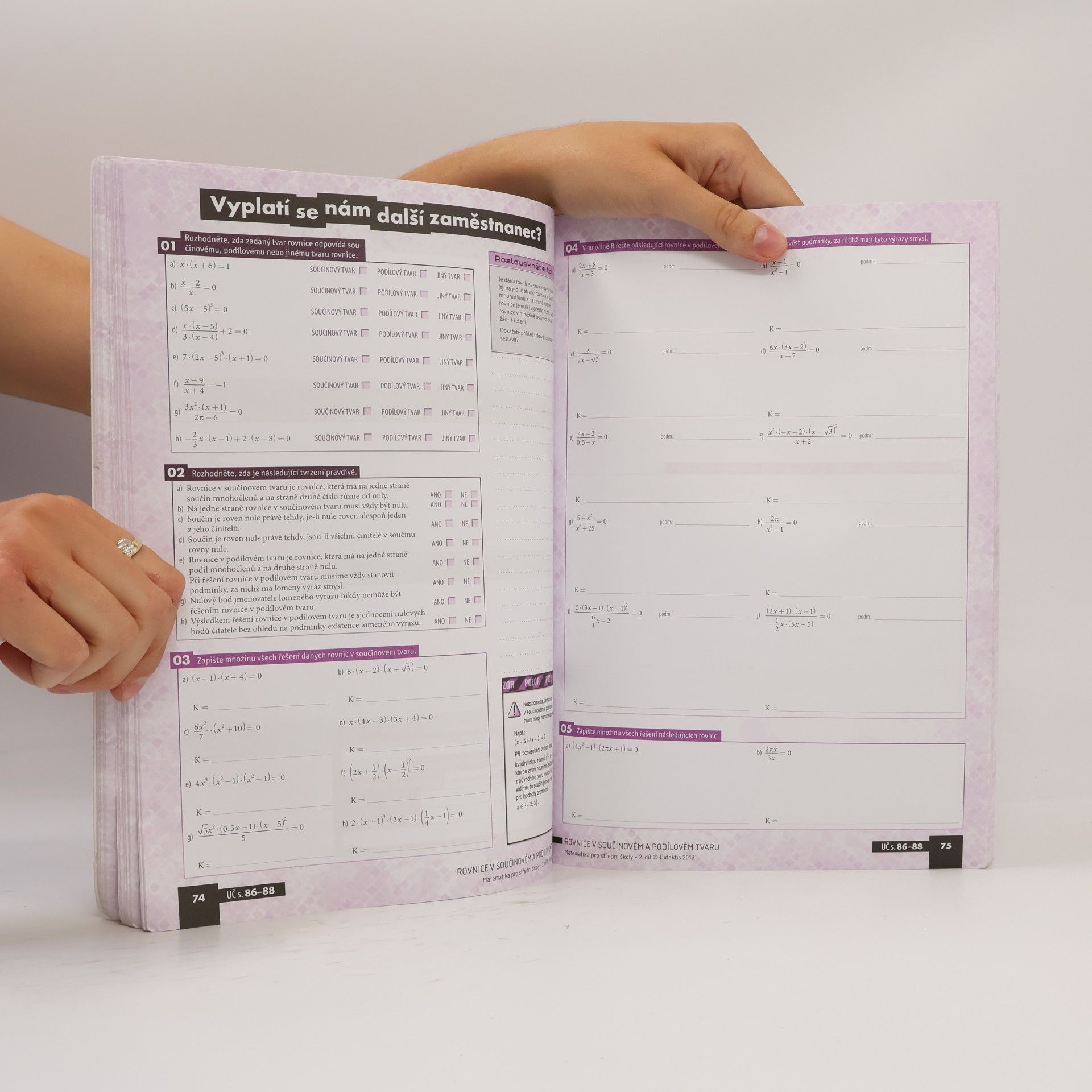 Michaela Cizlerová Matematika pro střední školy. 2. díl, Výrazy, rovnice a nerovnice. Pracovní sešit