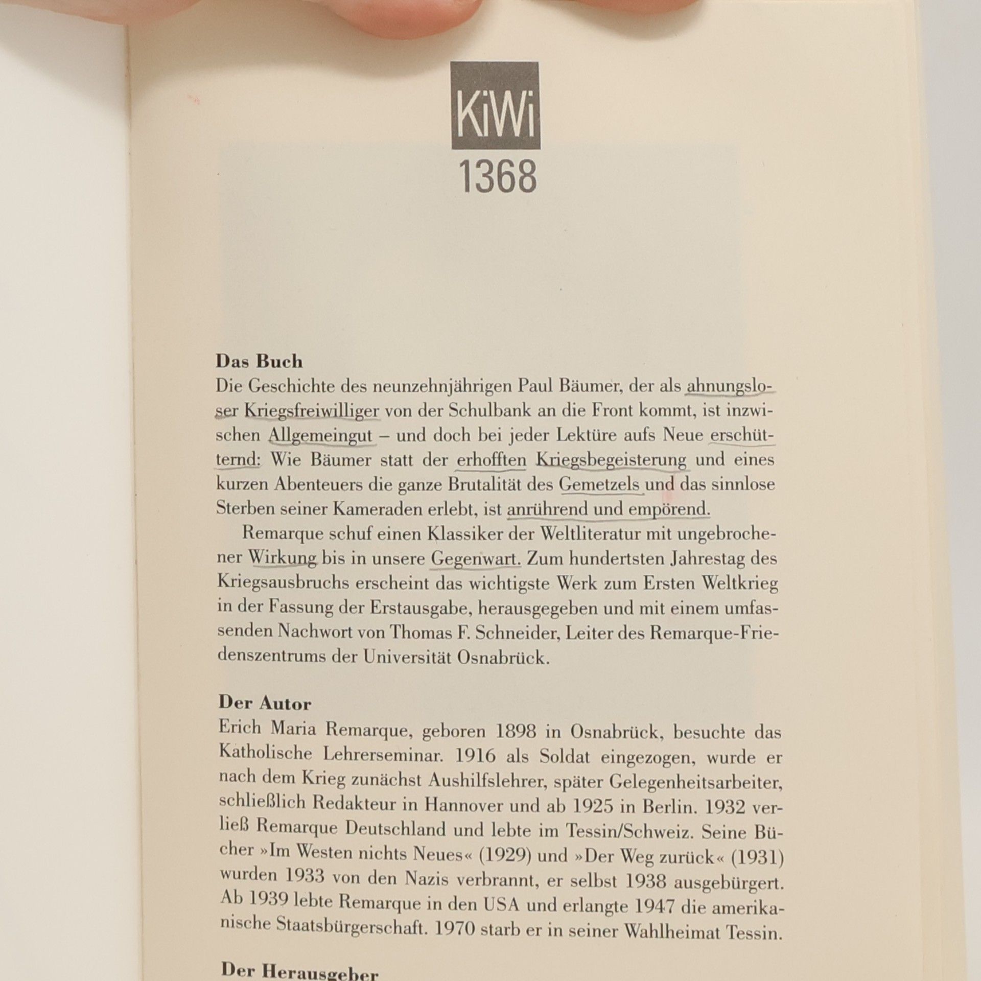 Erich Maria Remarque Im Westen nichts neues