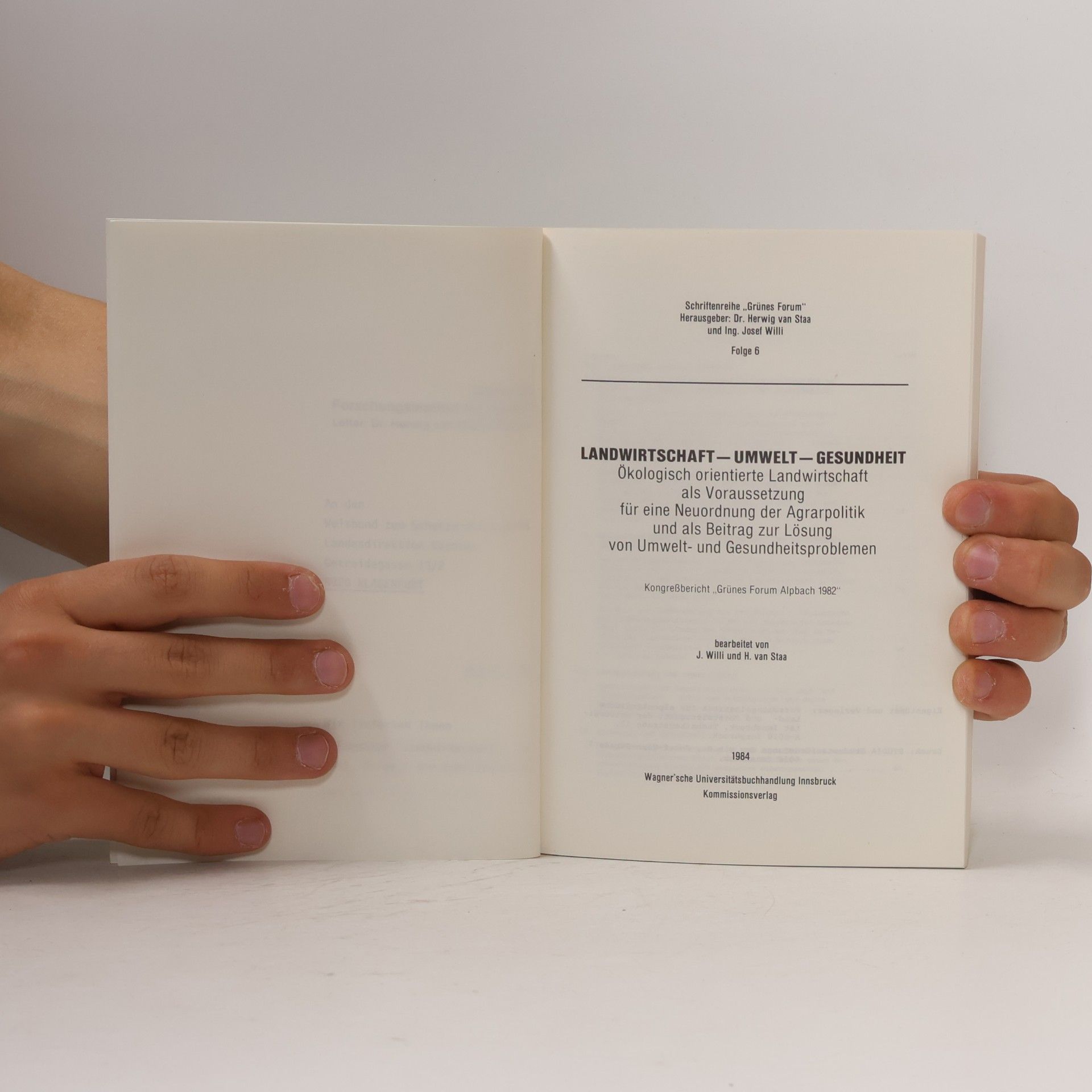 H. van Staa Landwirtschaft. Umwelt. Gesundheit. Kongreßbericht 1982