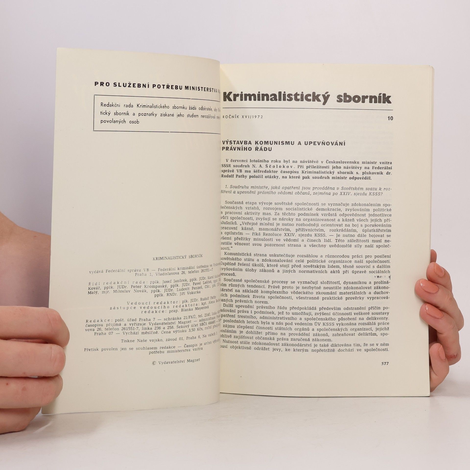 Kolektiv autorů Kriminalistický sborník 10/1972