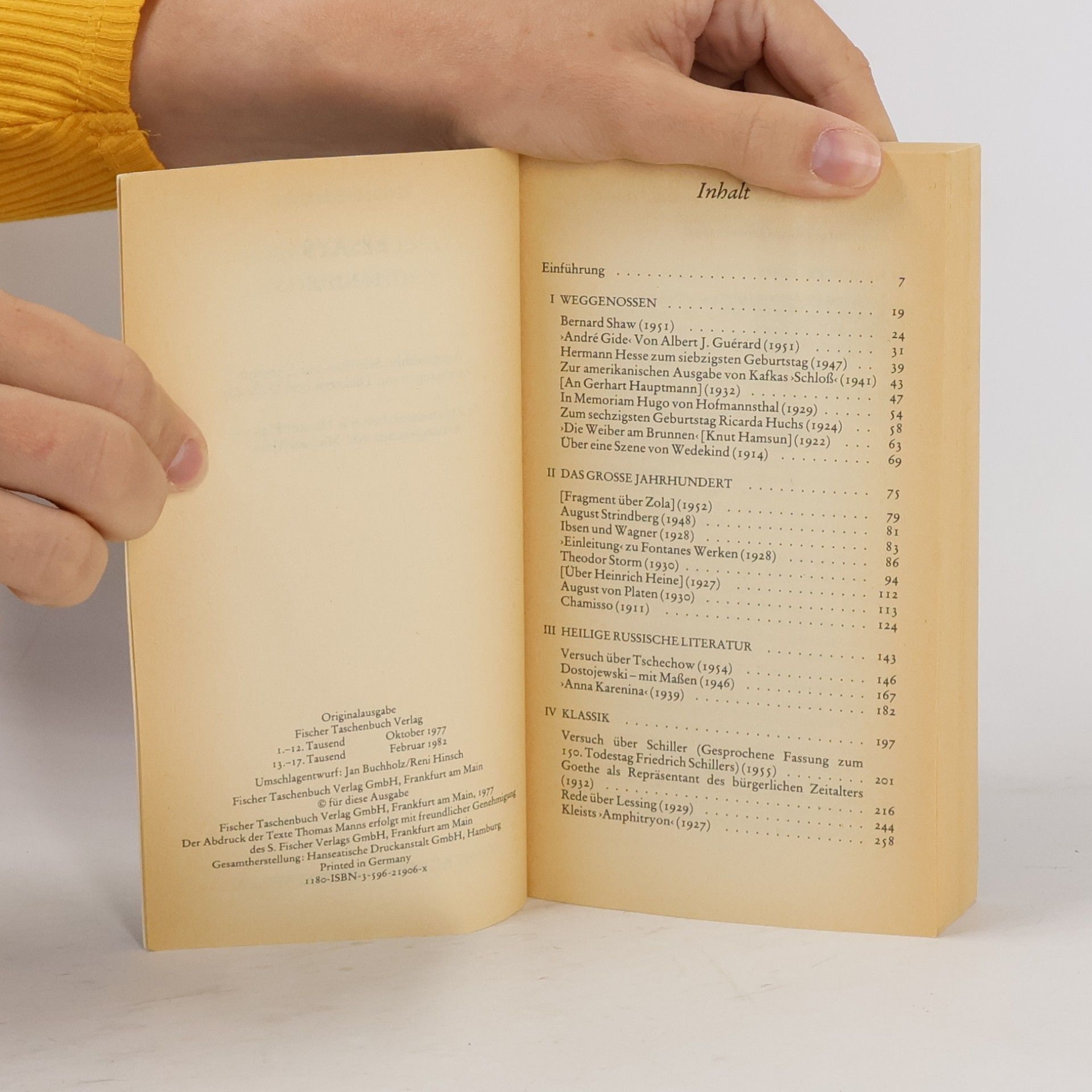 Thomas Mann Essays 1. Literatur
