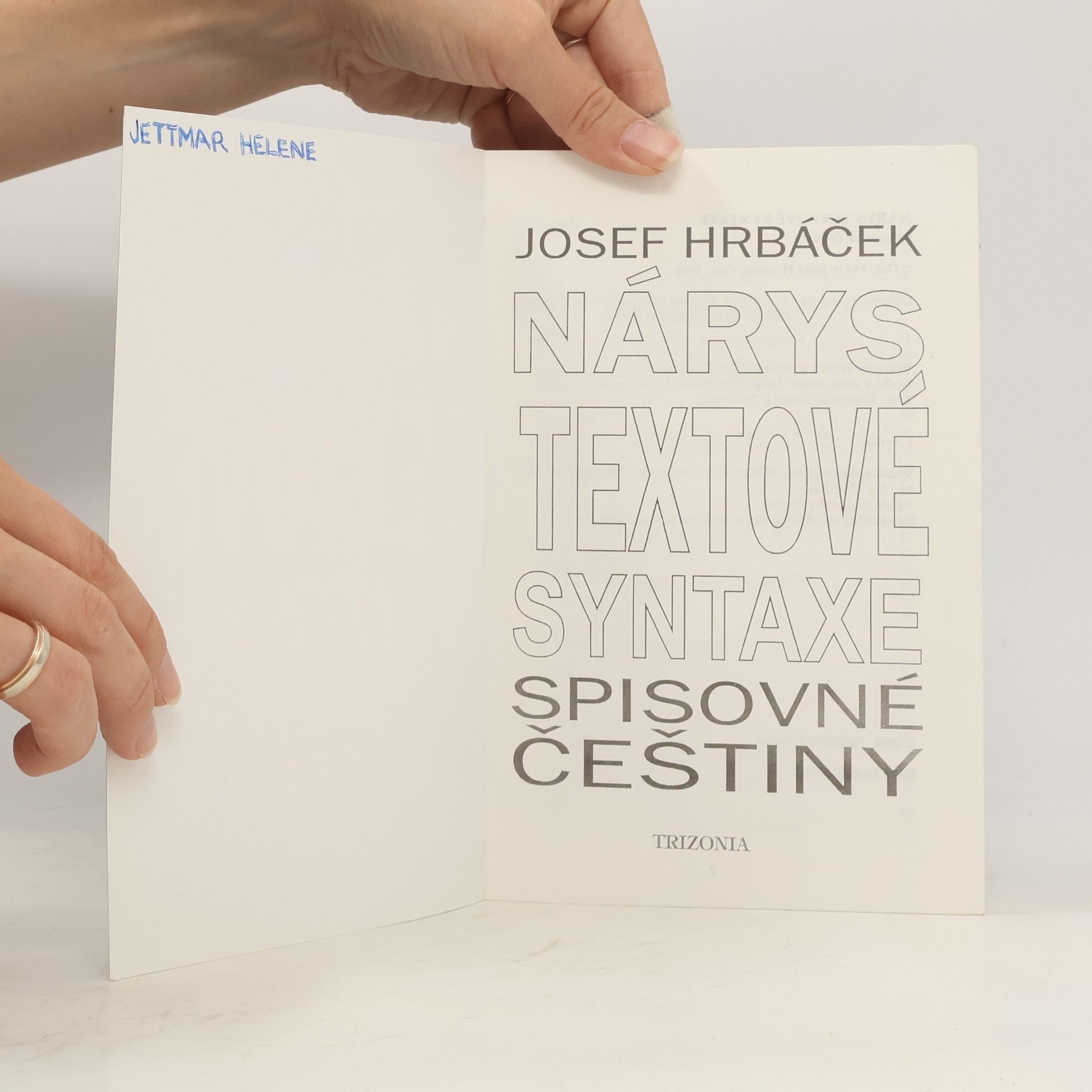 Josef Hrbáček Nárys textové syntaxe spisovné češtiny