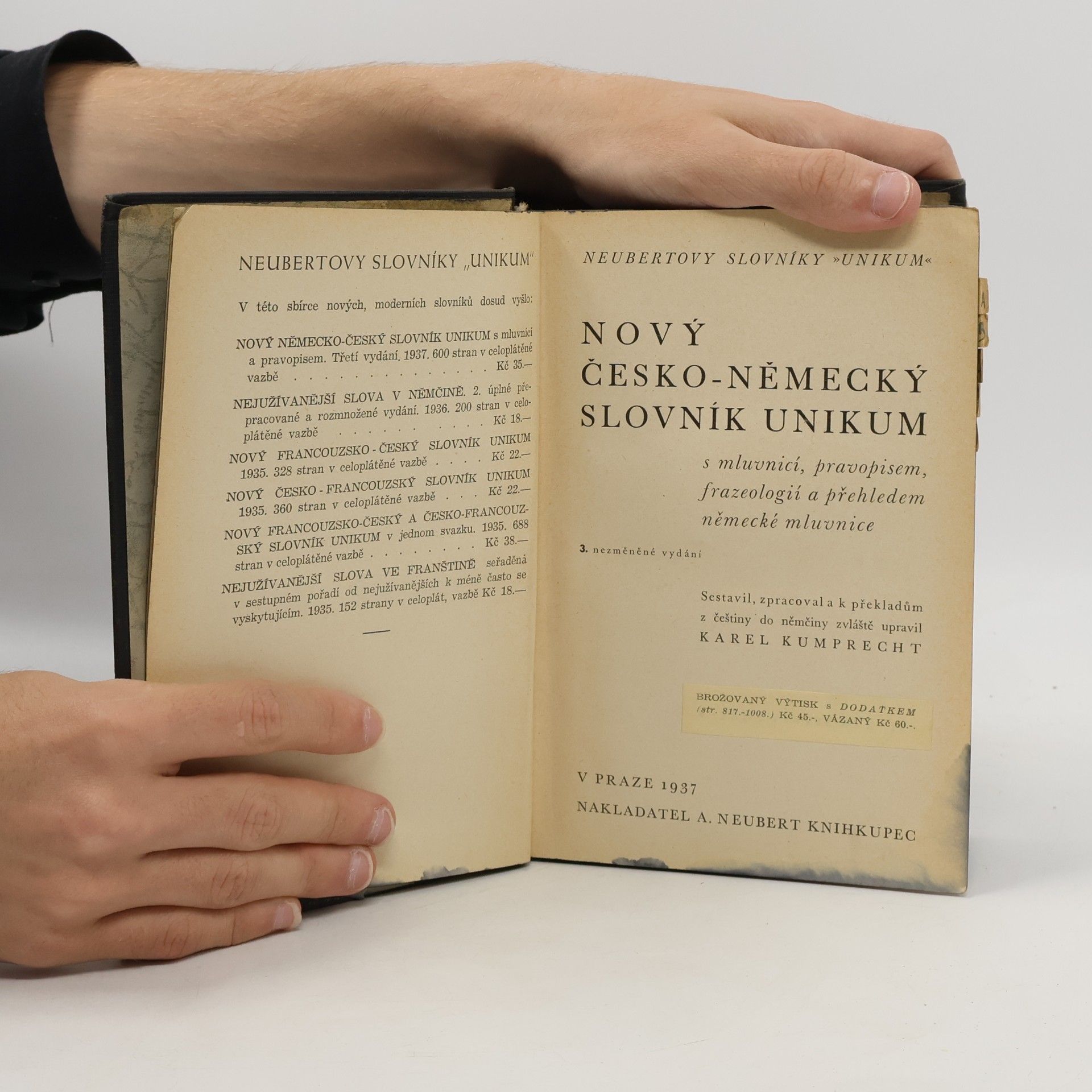 Karel Kumprecht Velký německo-český slovník. Unikum s mluvnicí a pravopisem