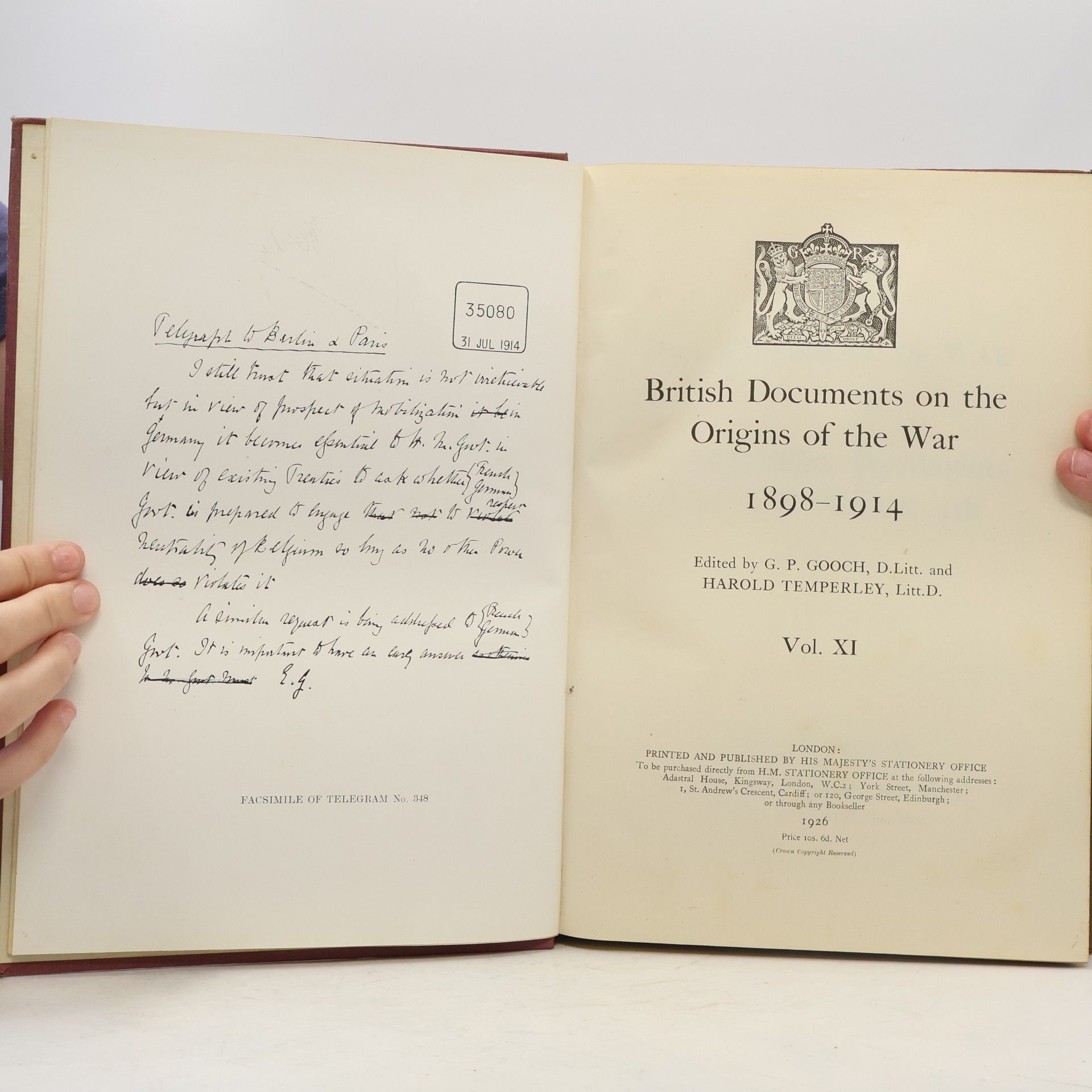 Autores varios British Documents on the Origins of the War, 1898-1914 Vol. XI