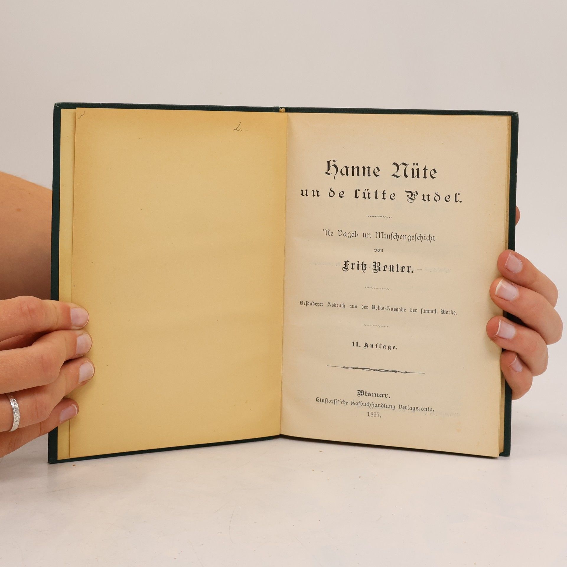 Fritz Reuter Hanne Nüte un de lütte Pudel. 'Ne Vagel- un Minschengeschicht