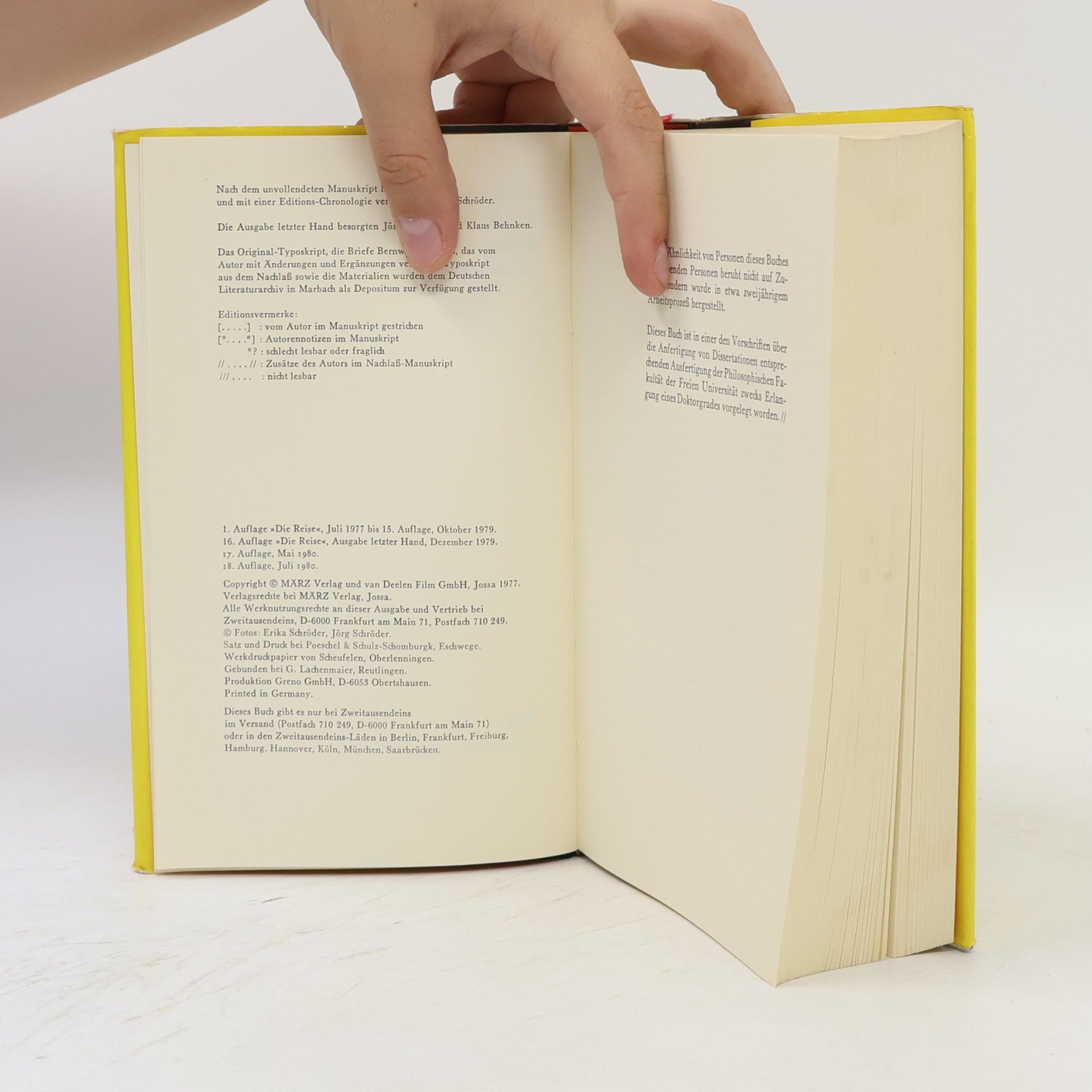 Bernward Vesper Die Reise (Ausgabe lelzter Hand)