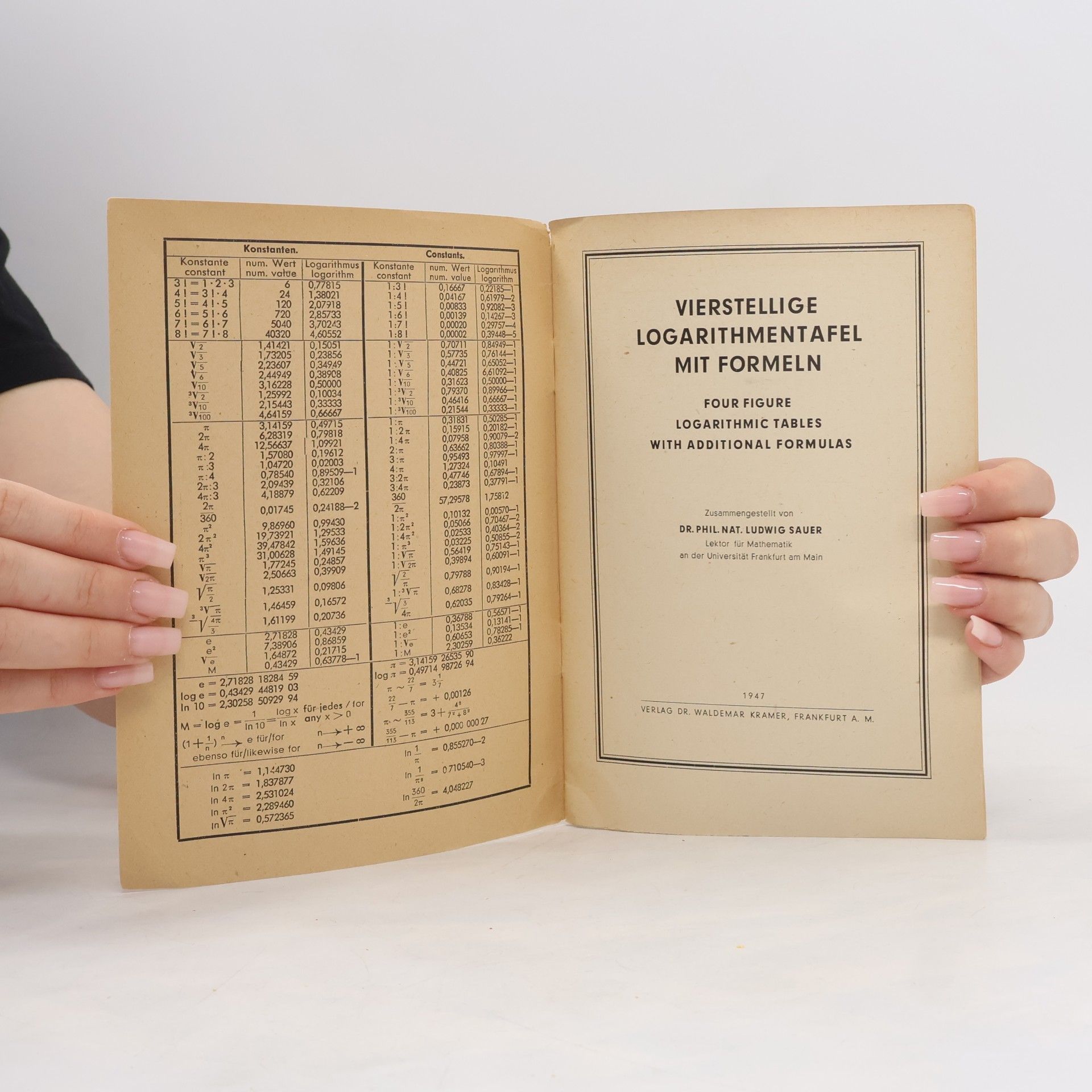 Ludwig Sauer Vierstellige Logarithmentafel mit Formeln