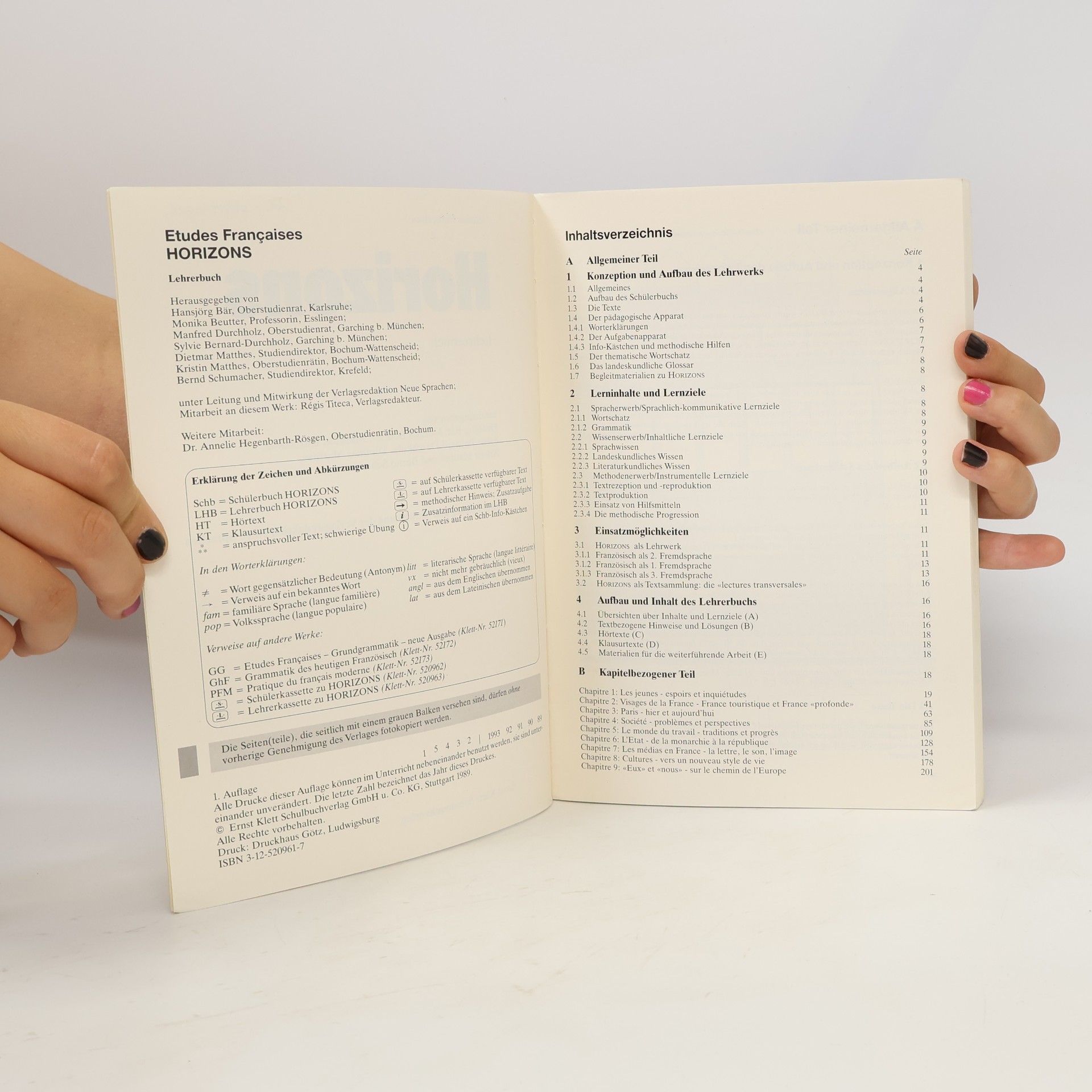 Hansjörg Bär Etudes françaises - Horizons - Lehrerbuch