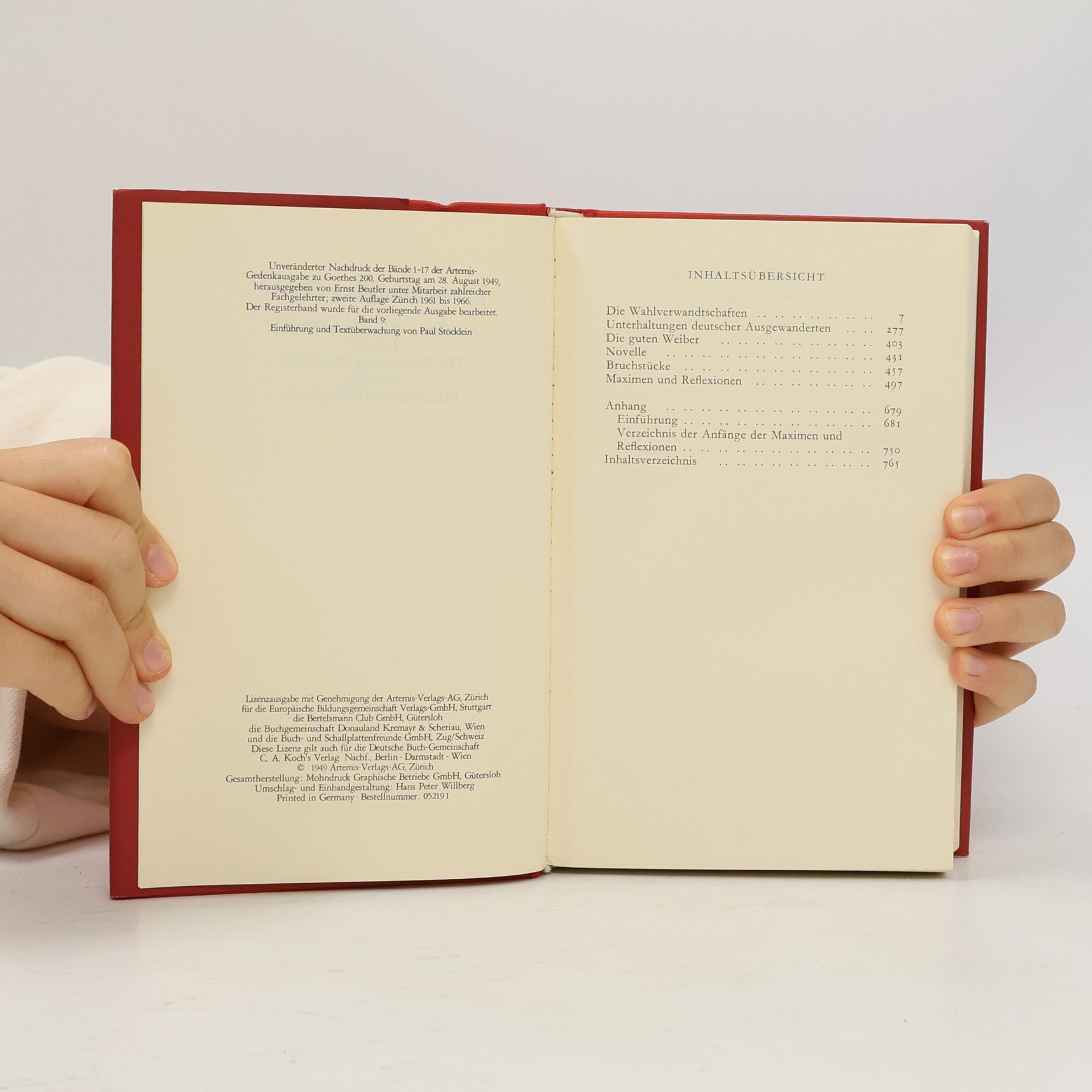 Johann Wolfgang von Goethe Sämtliche Werke 9, Wahlverwandtschaften Novellen Maximen