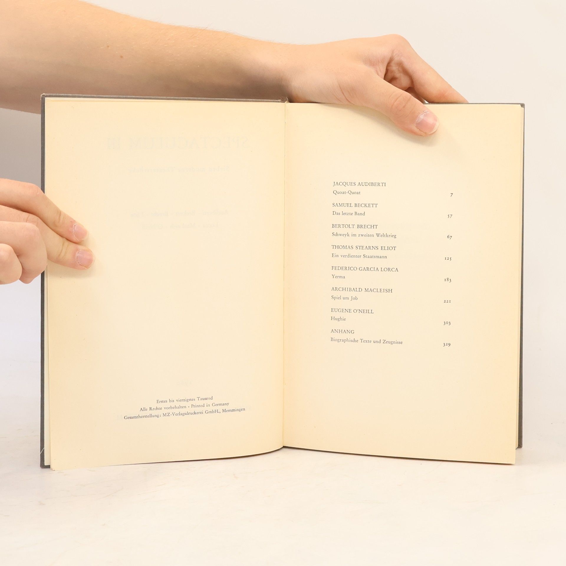 AA.VV. Spectaculum III. Stücke von Audiberti, Beckett, Brecht, Eliot, Lorca, MacLeish, O'Neill