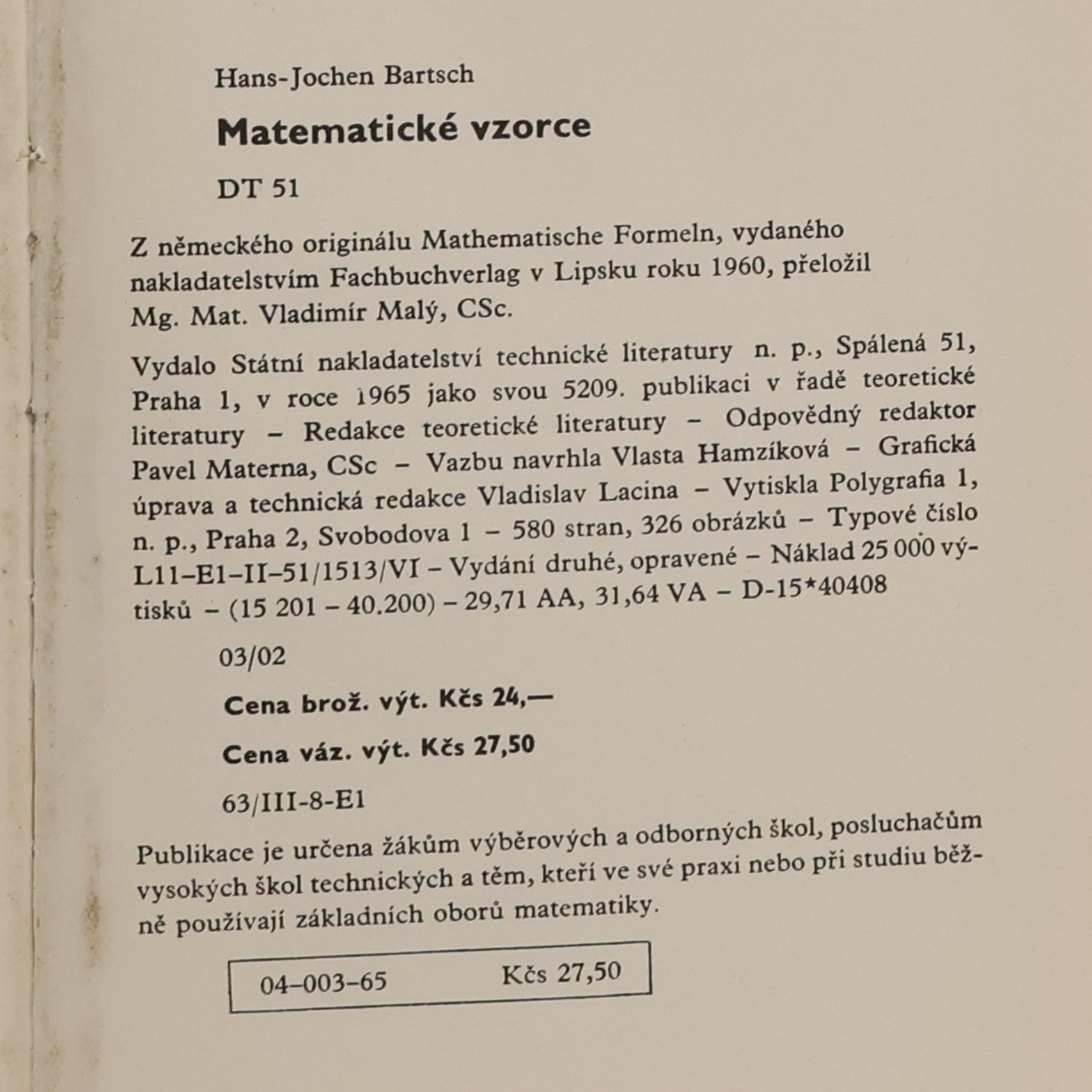 Hans Jochen Bartsch Matematické vzorce