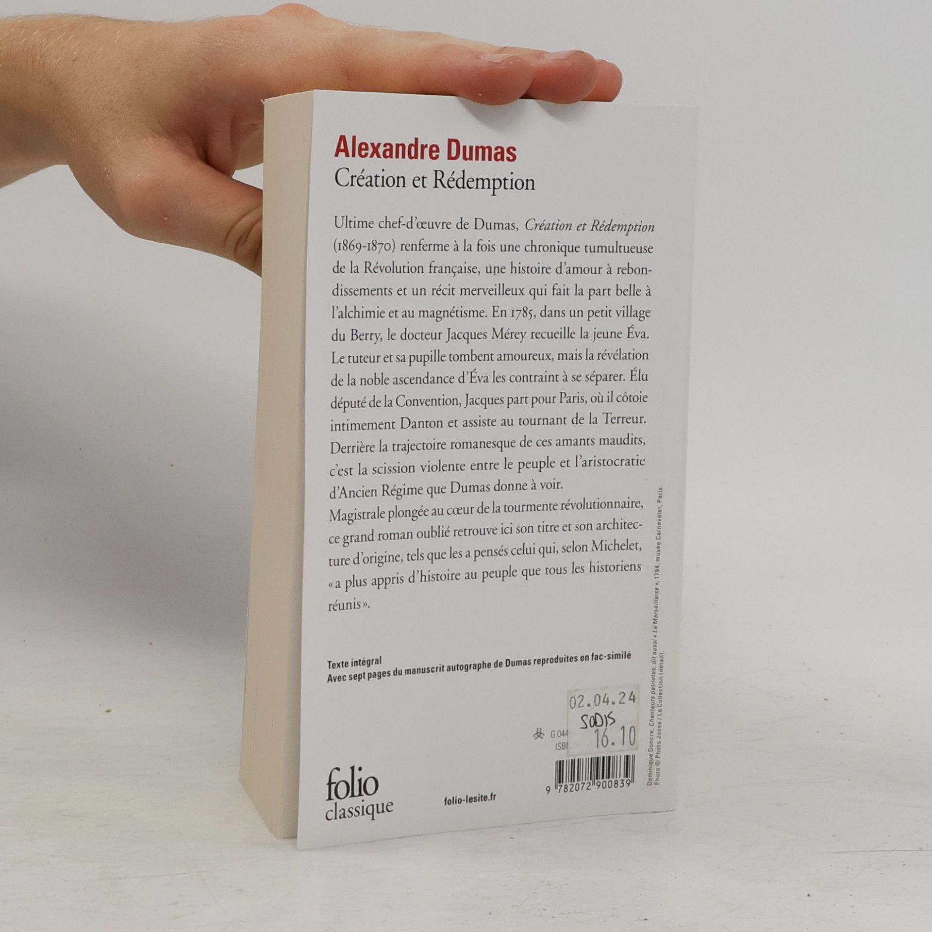 Alexandre Dumas starší Folio classique: Création et Rédemption
