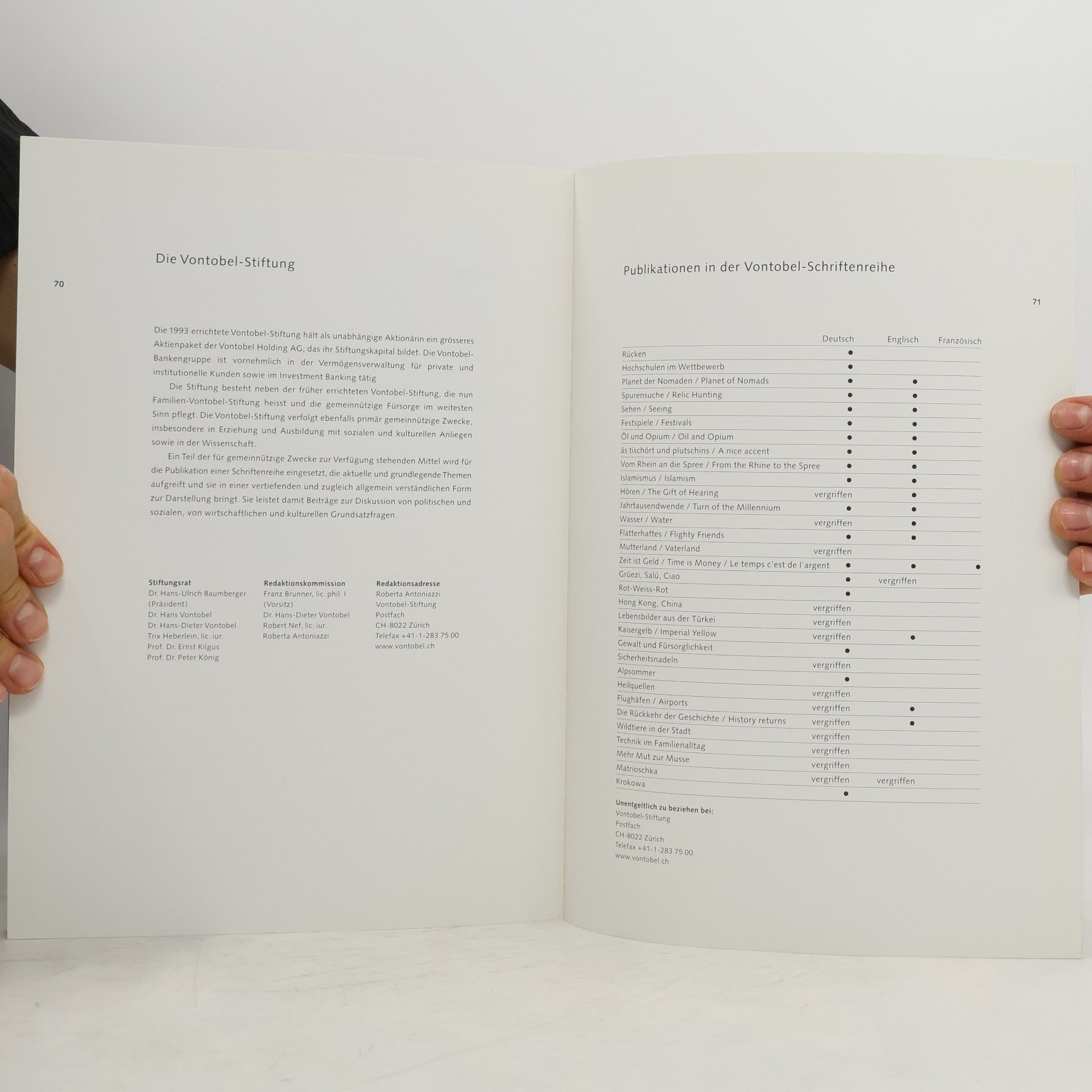 Autorenkollektiv Vontobel-Stiftung Schriftenreihe. Rücken