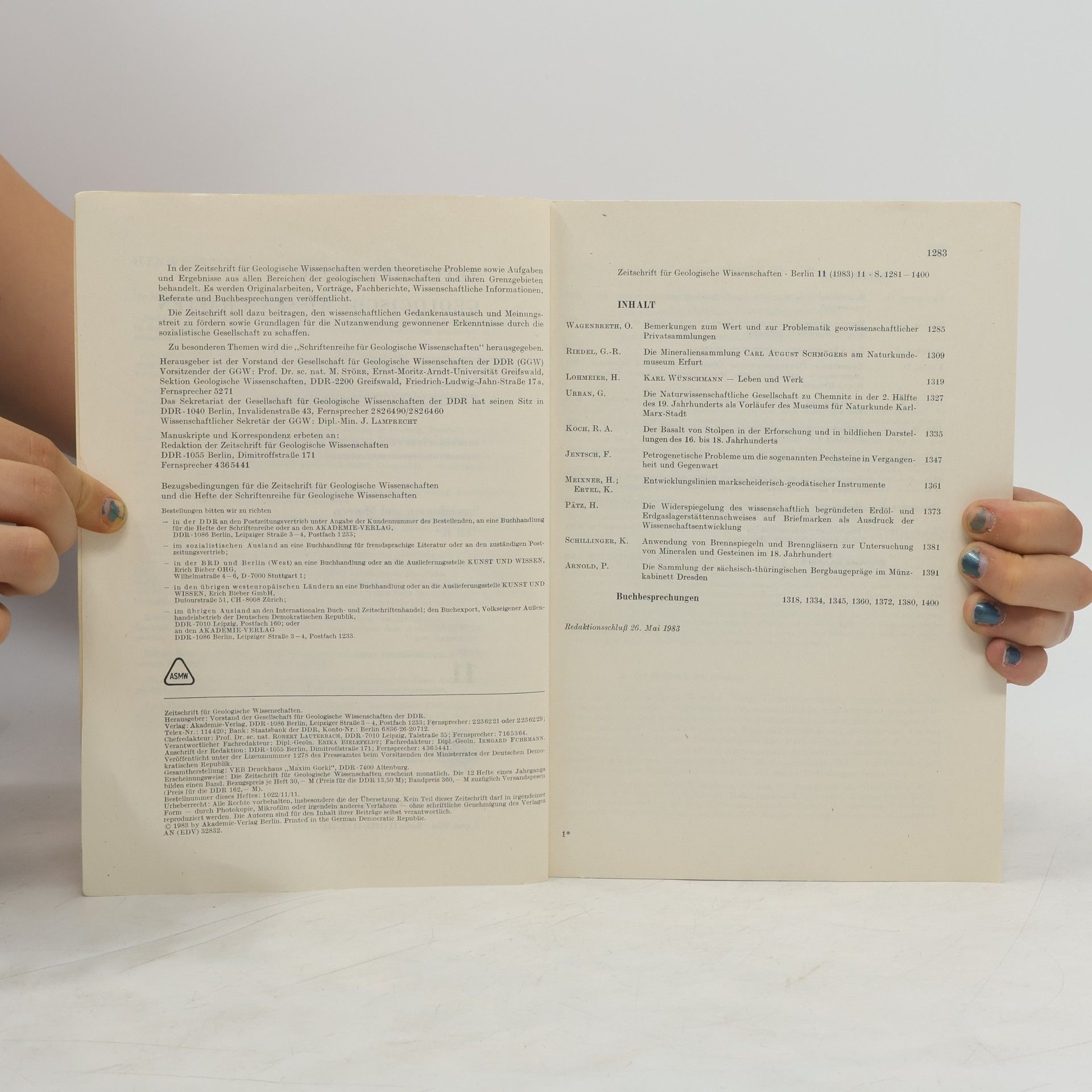 Autorenkollektiv Zeitschrift für Geologische Wissenschaften 11/1983