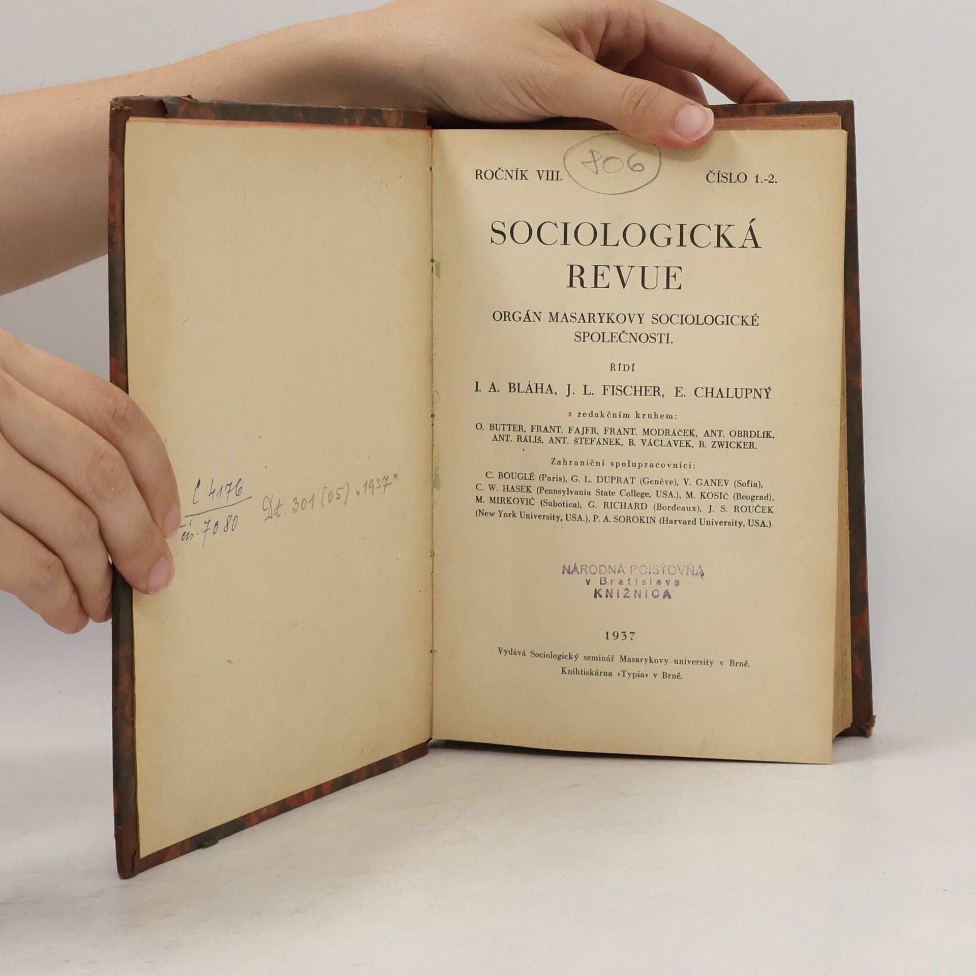 Bláha I. A. Sociologická Revue. Ročník VIII. Číslo 1.-2.