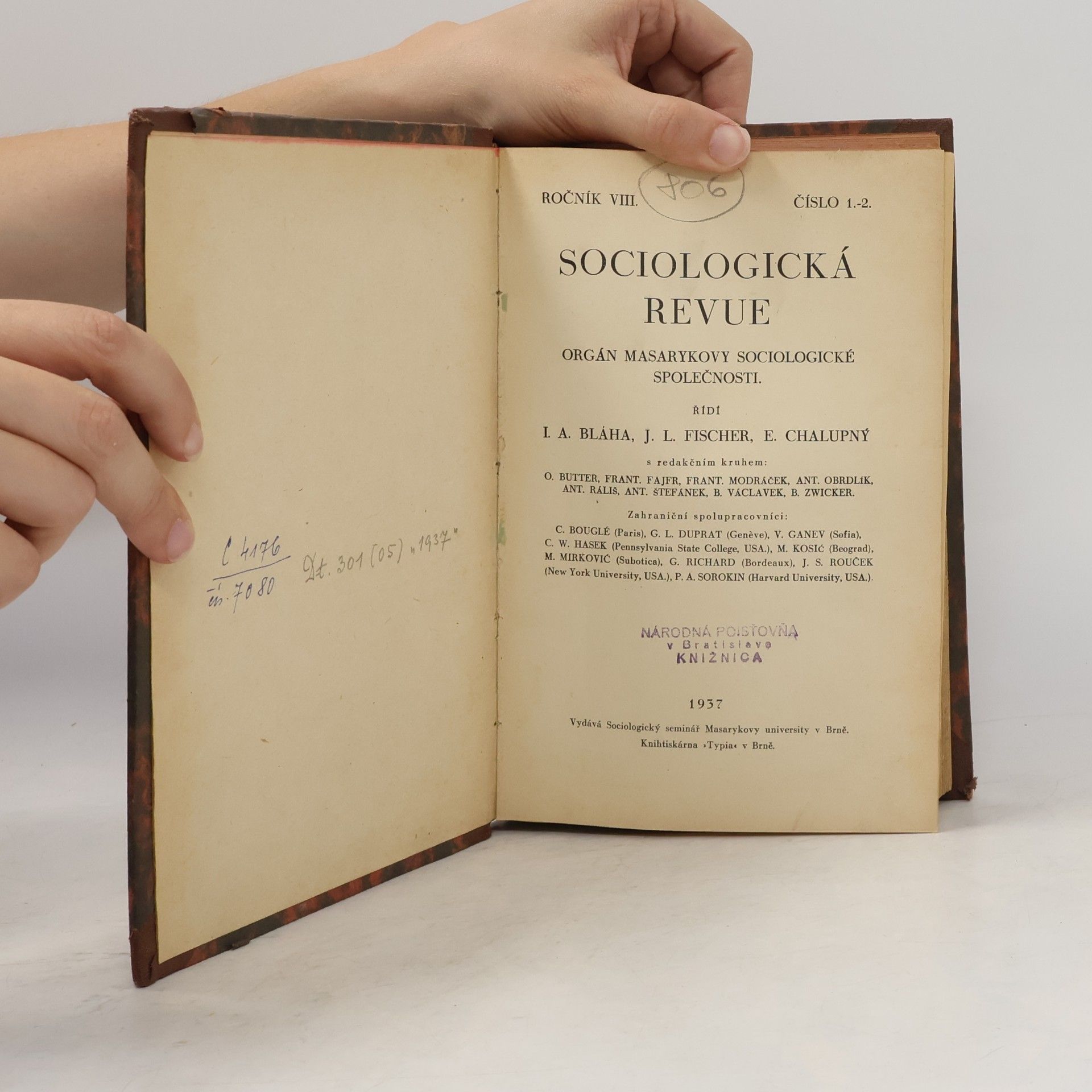 Bláha I. A. Sociologická Revue. Ročník VIII. Číslo 1.-2.
