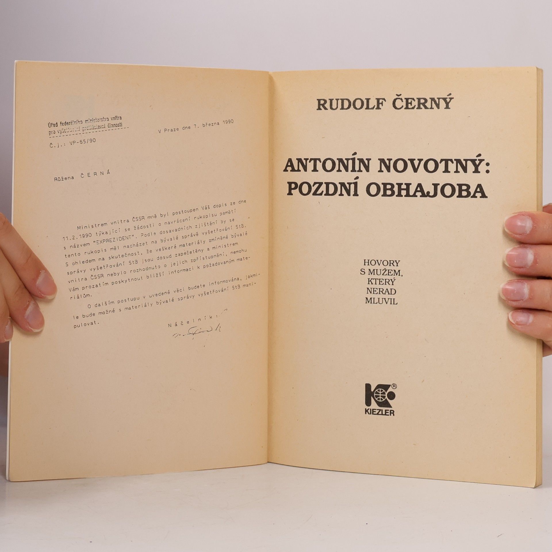 Rudolf Černý Antonín Novotný: Pozdní obhajoba
