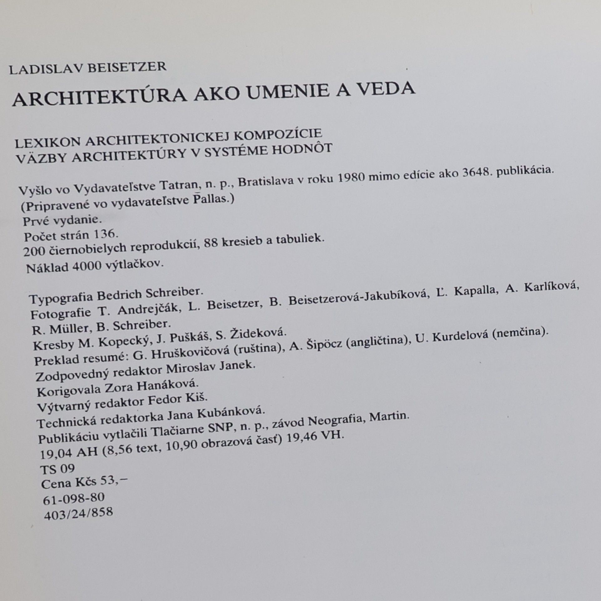 Ladislav Beisetzer Architektúra ako umenie a veda