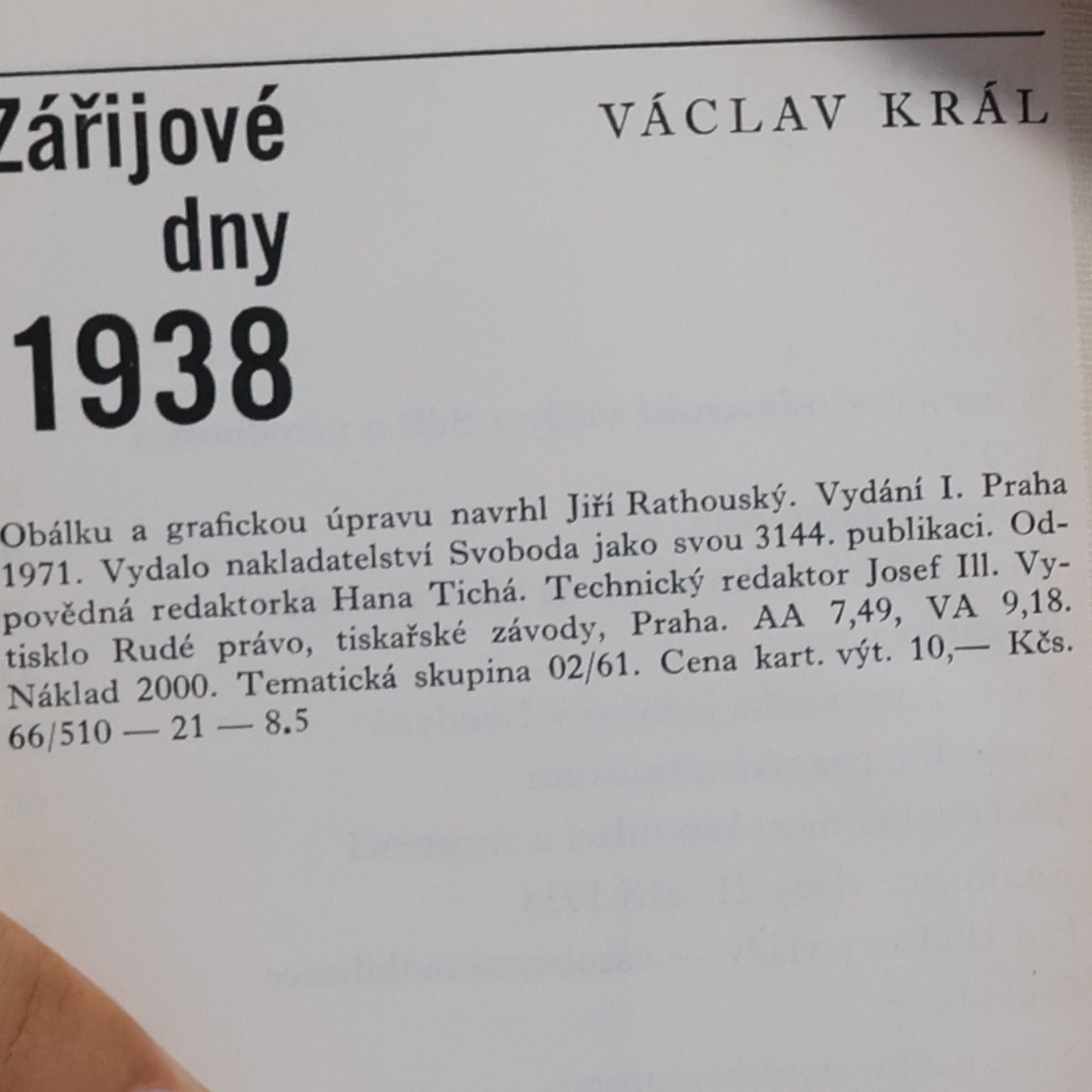 Václav Král Zářijové dny 1938