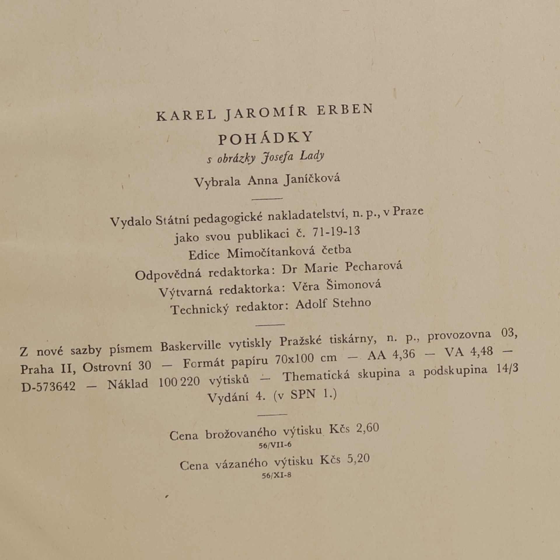 Karel Jaromír Erben Pohádky s obrázky Josefa Lady