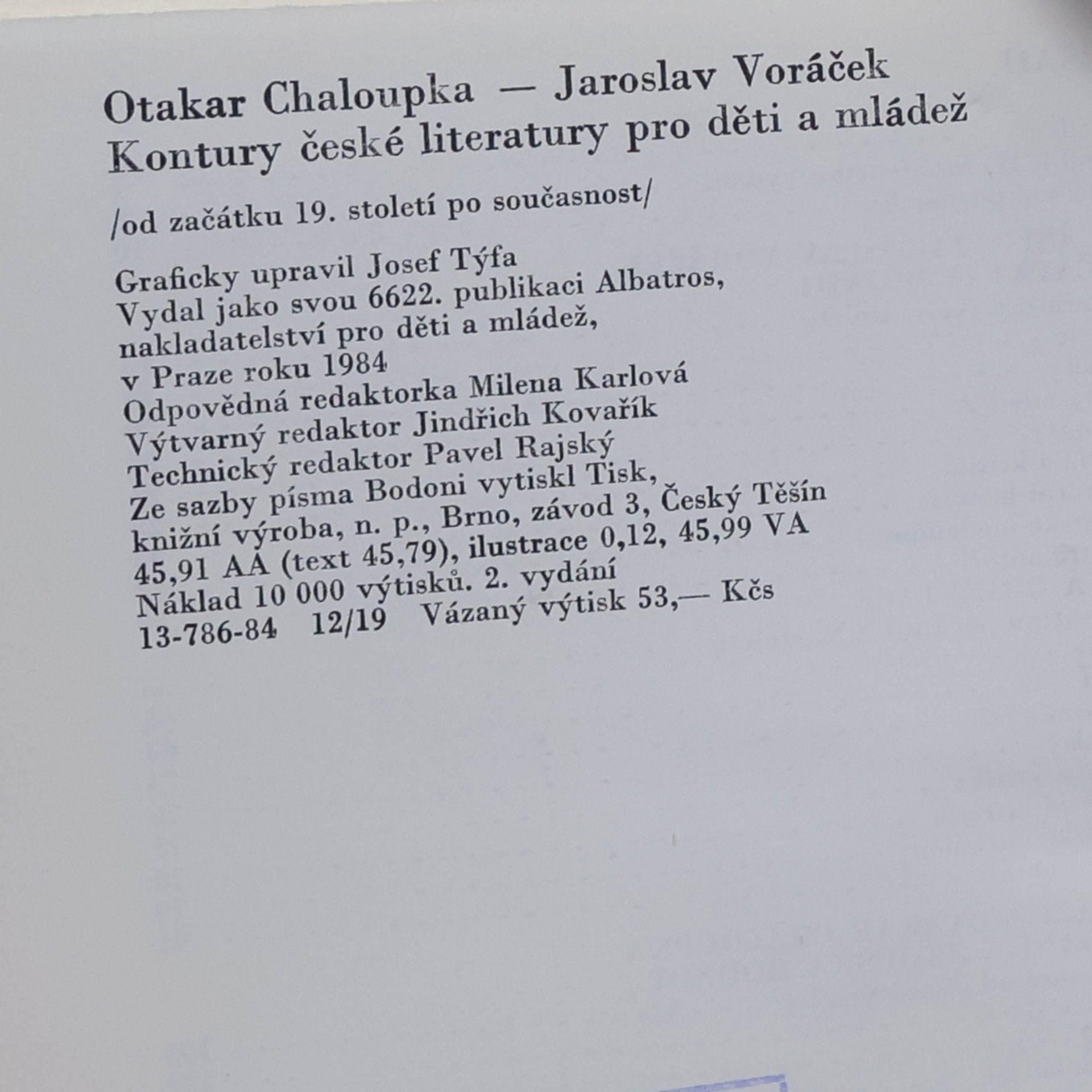 Otakar Chaloupka Kontury české literatury pro děti a mládež. Od začátku 19.století po současnost