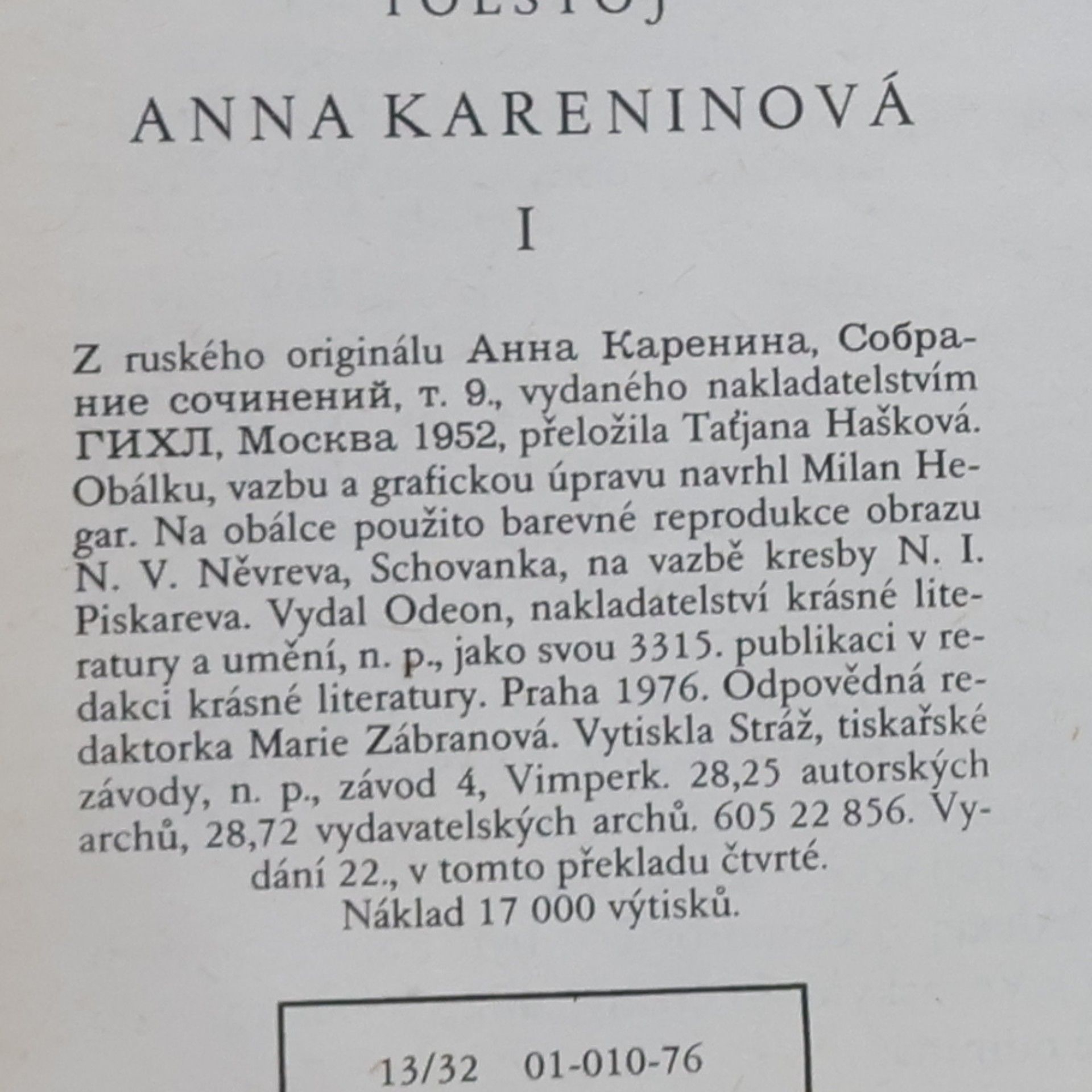 Lev Nikolajevič Tolstoj Anna Kareninová I
