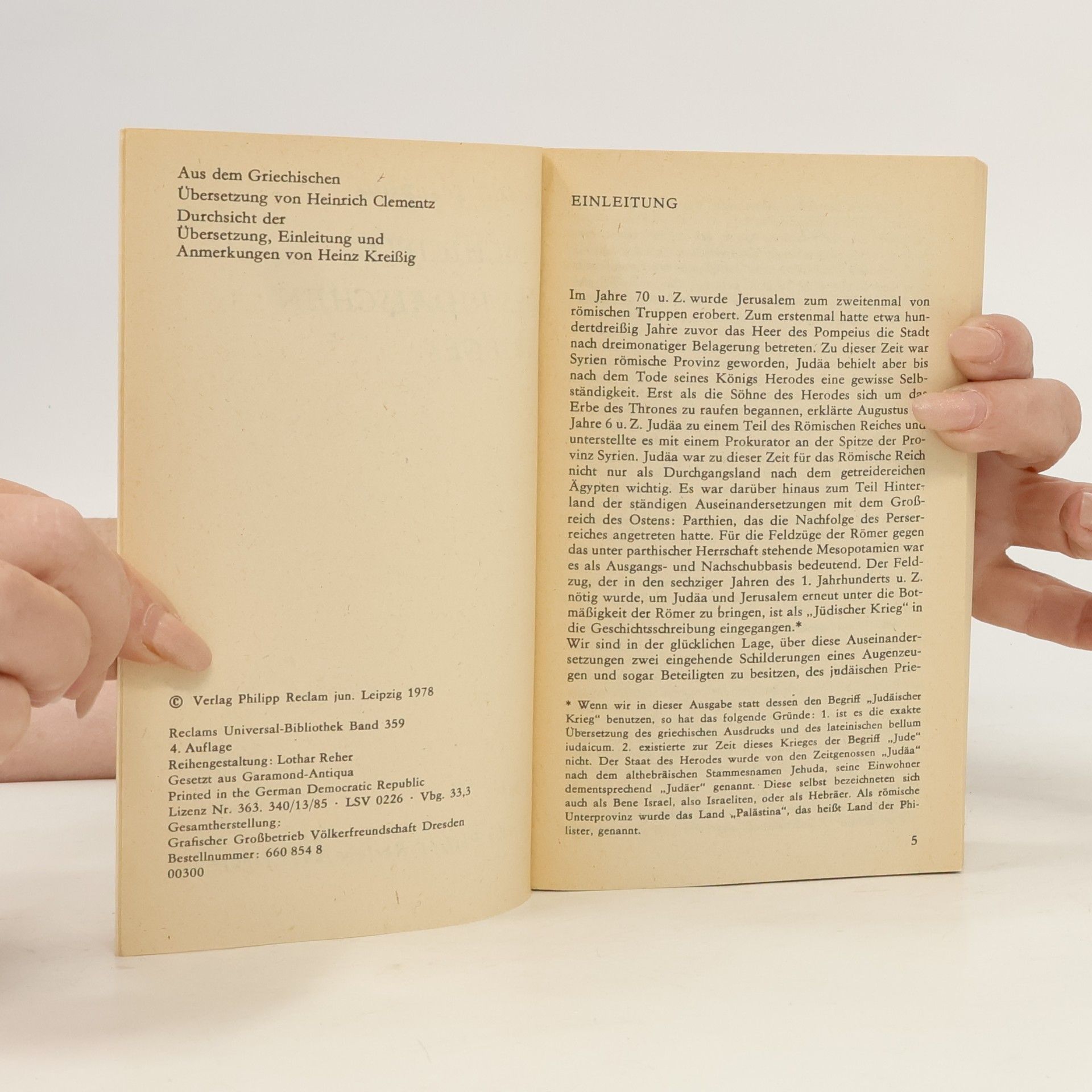 Flavius Iosephus Geschichte des Judäischen Krieges