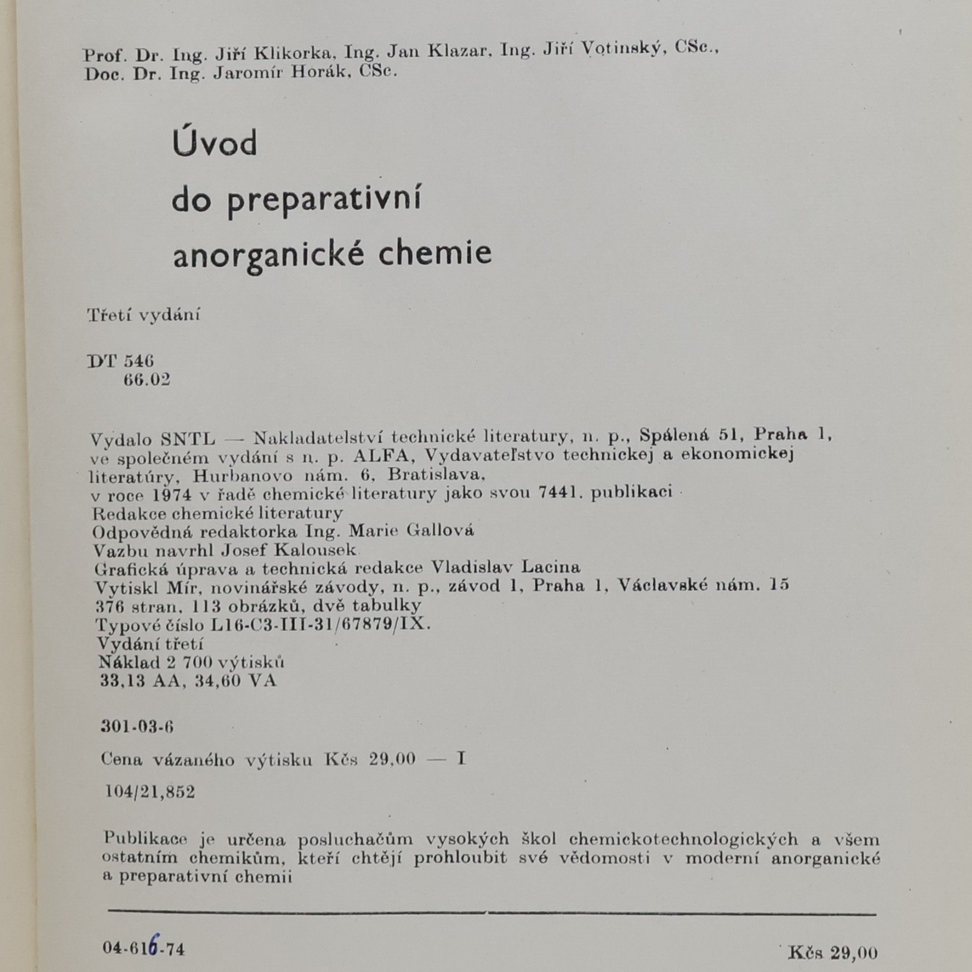 Jiří Klikorka Úvod do preparativní anorganické chemie