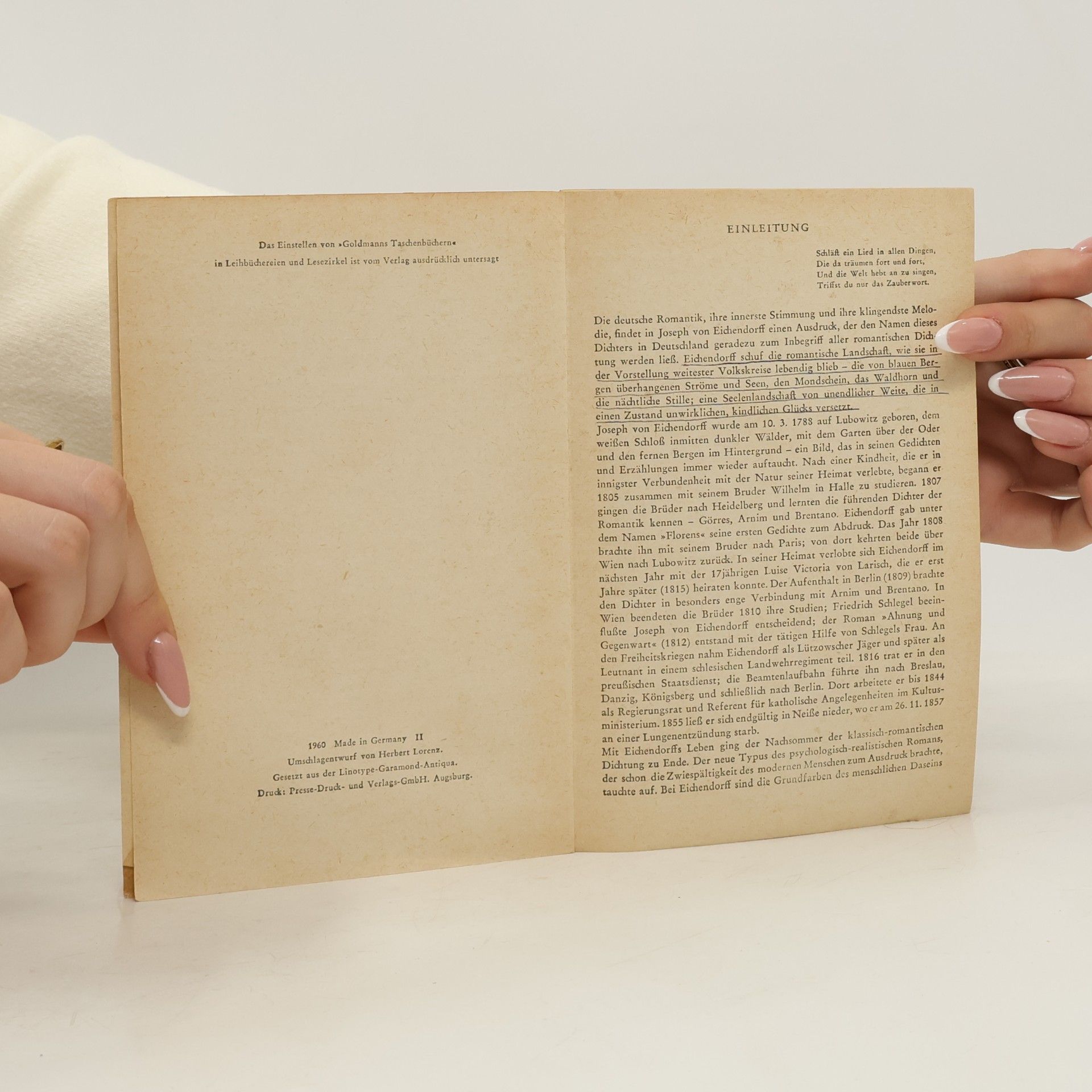 Joseph von Eichendorff Aus dem Leben eines Taugenichts und Gedichte
