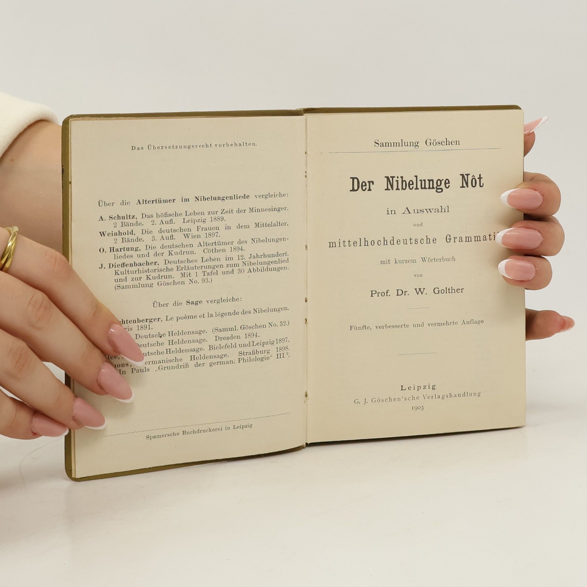 W. Golther Der Nibelunge Nôt und mittelhochdeutsche Sprachlehre mit kurzem Wörterbuch